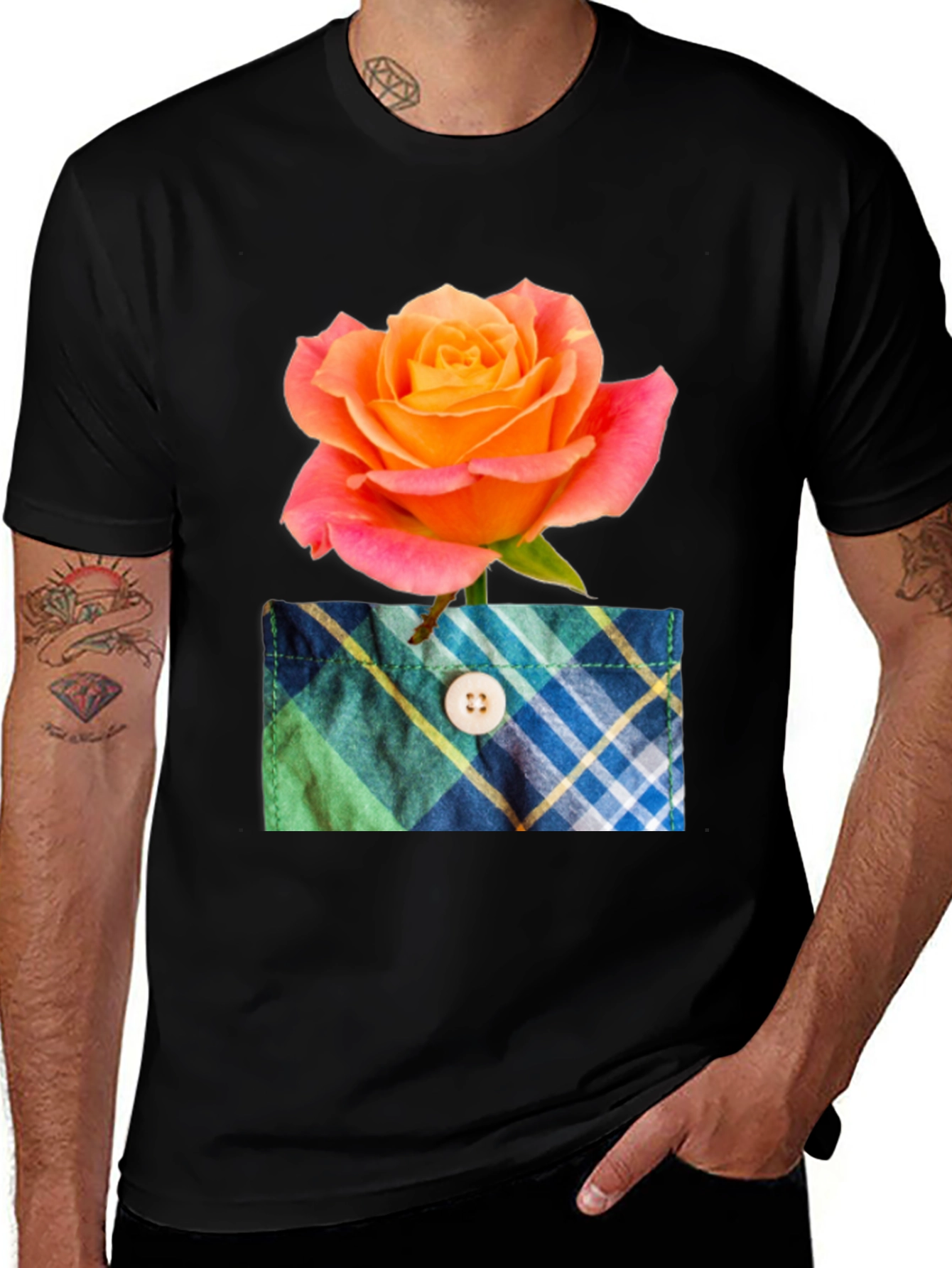 Variant 3 of Rose Pocket T-Shirt - Floral Graphic Tee