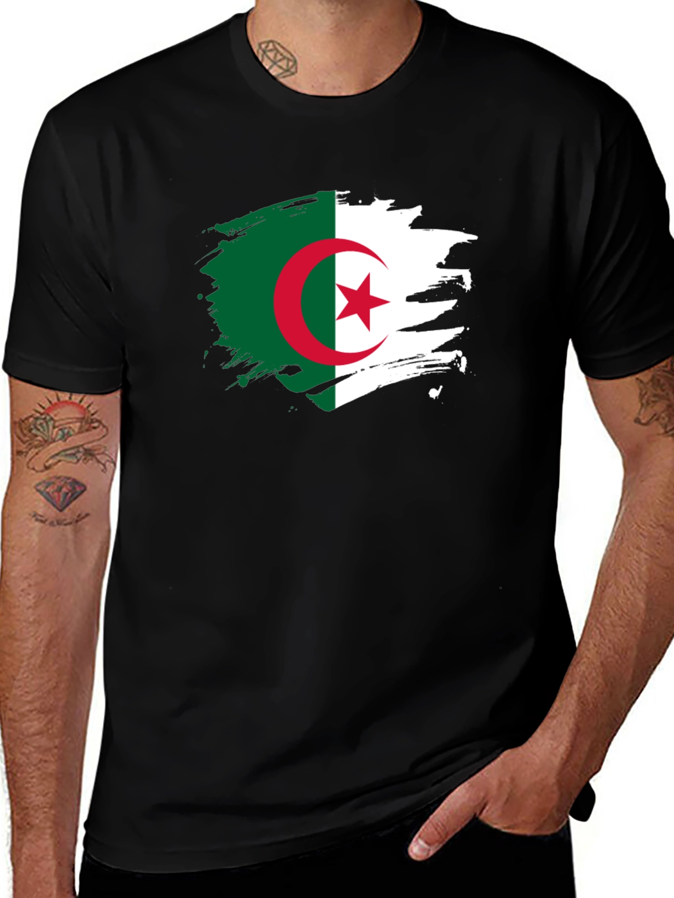 Variant 19 of Algeria Flag Black T-Shirt - Show Your Pride!