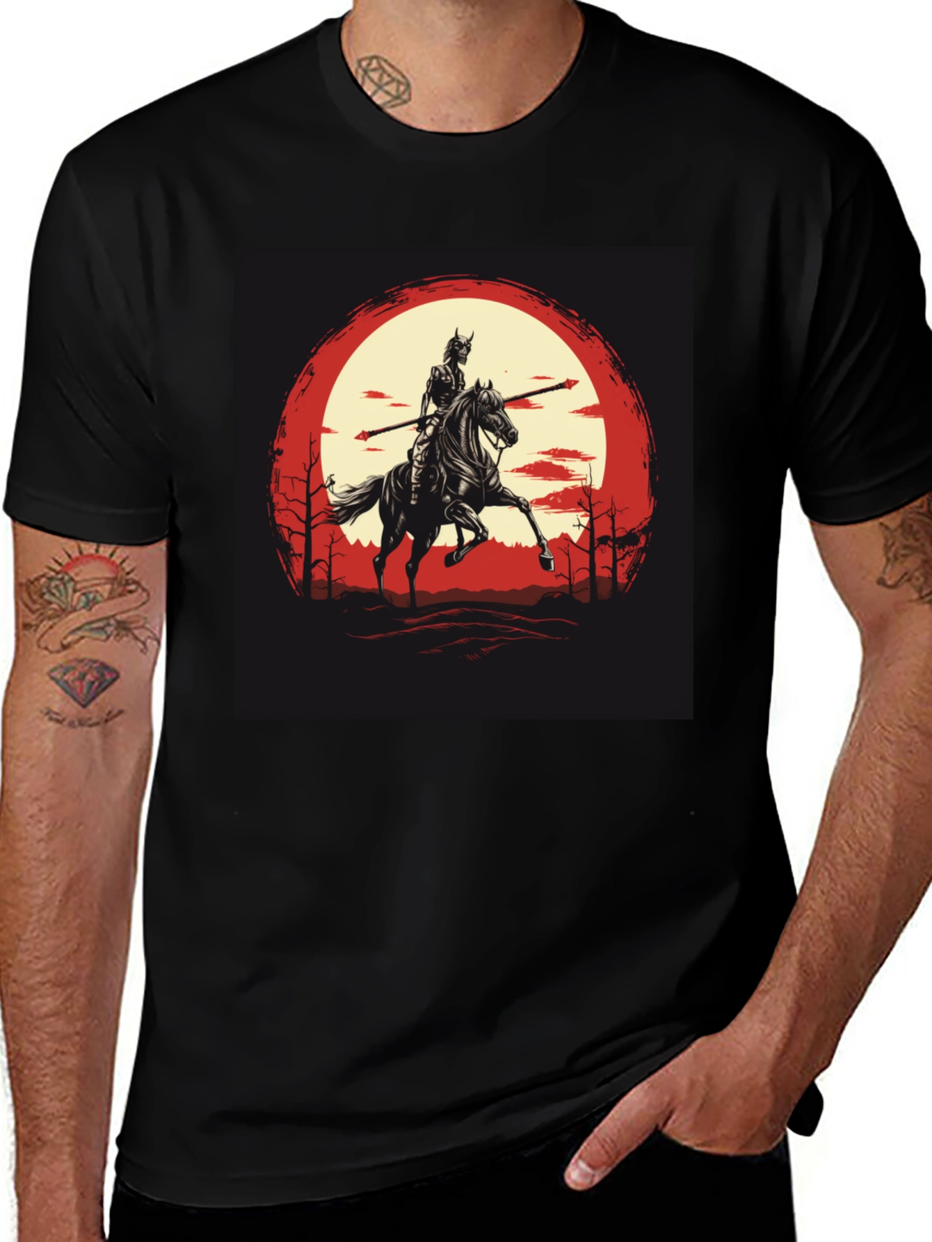 Variant 2 of Samurai Horseman Graphic Black T-Shirt