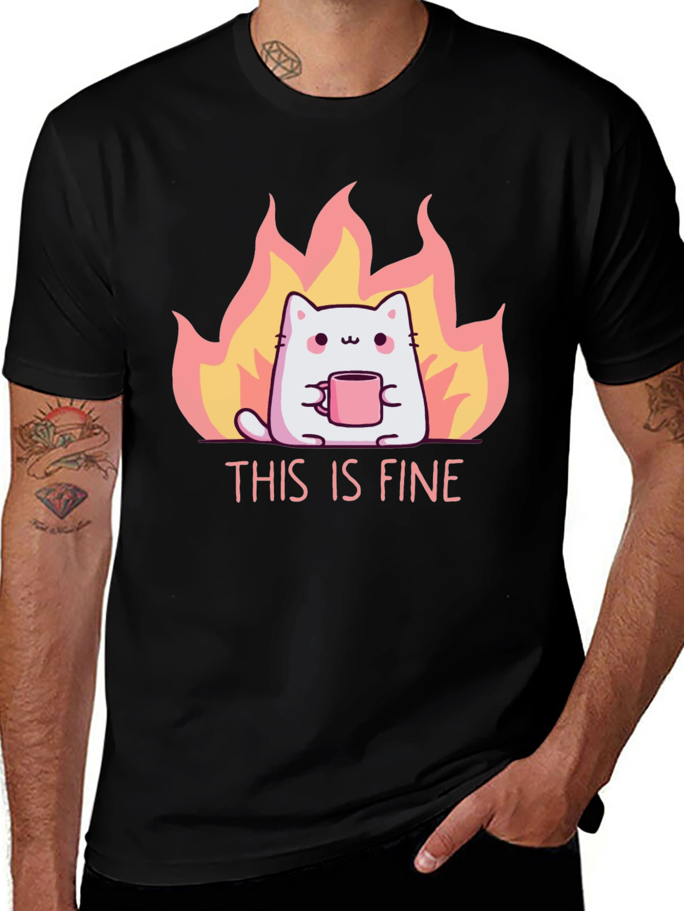 Variant 24 of This Is Fine Cat T-Shirt - Funny Graphic Tee