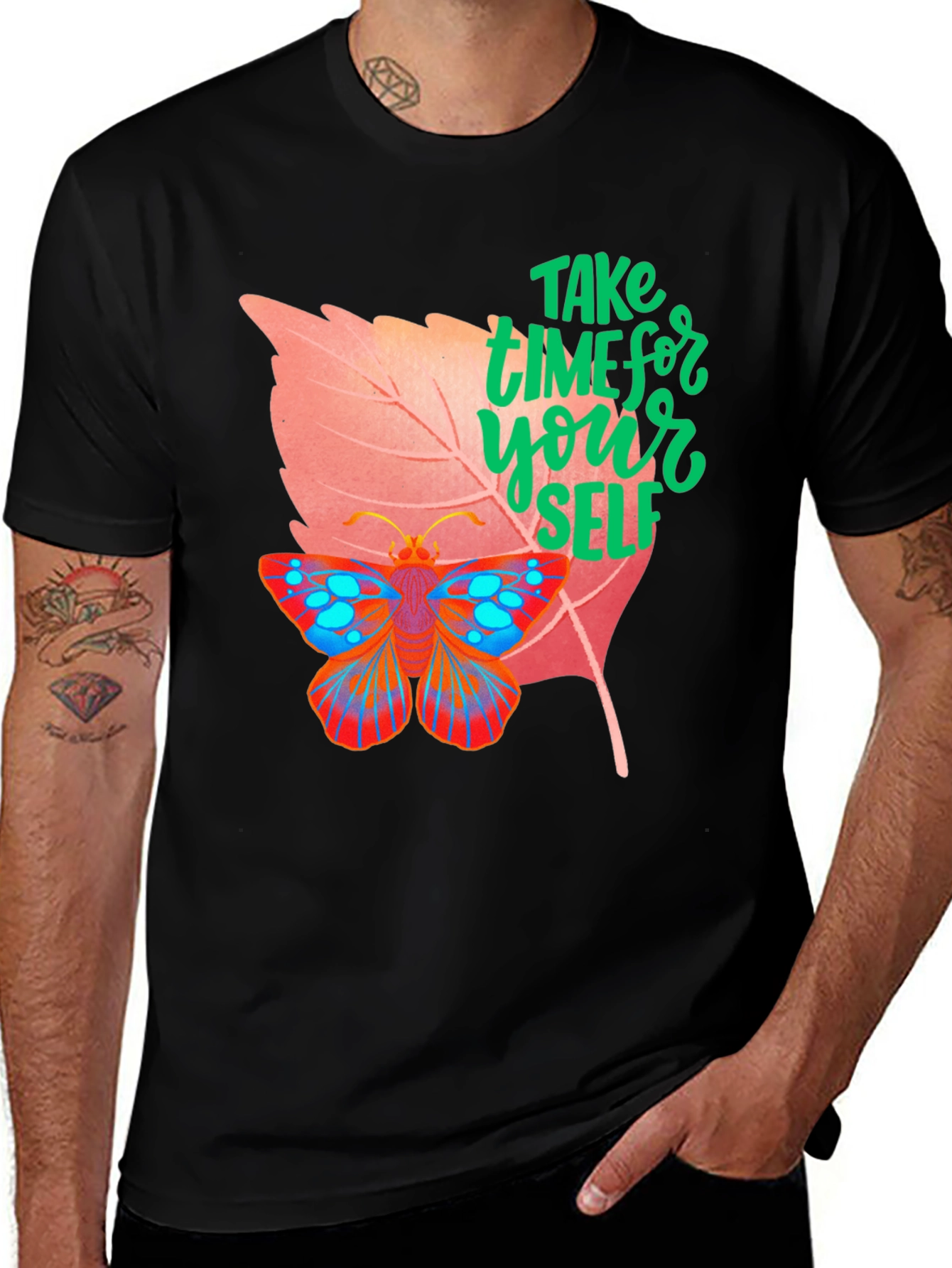 Variant 29 of Take Time for Yourself T-Shirt Butterfly & Leaf Design