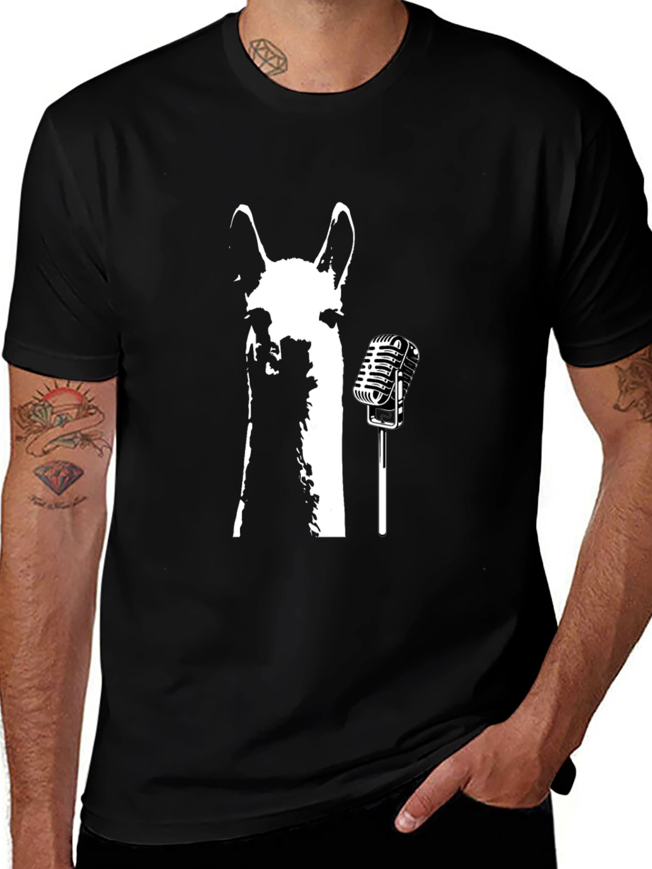Variant 15 of Singing Llama T-Shirt - Black Cotton Blend