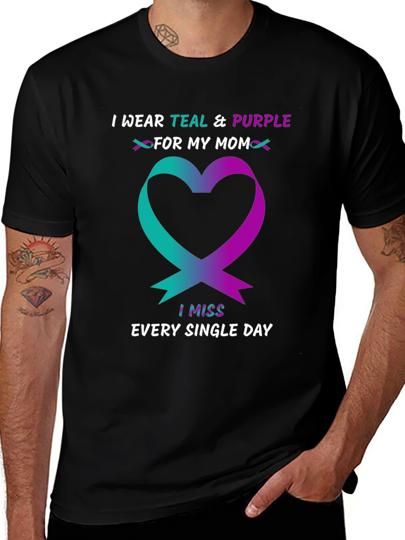 Variant 30 of Teal & Purple Ribbon Heart T-Shirt - Missing Mom