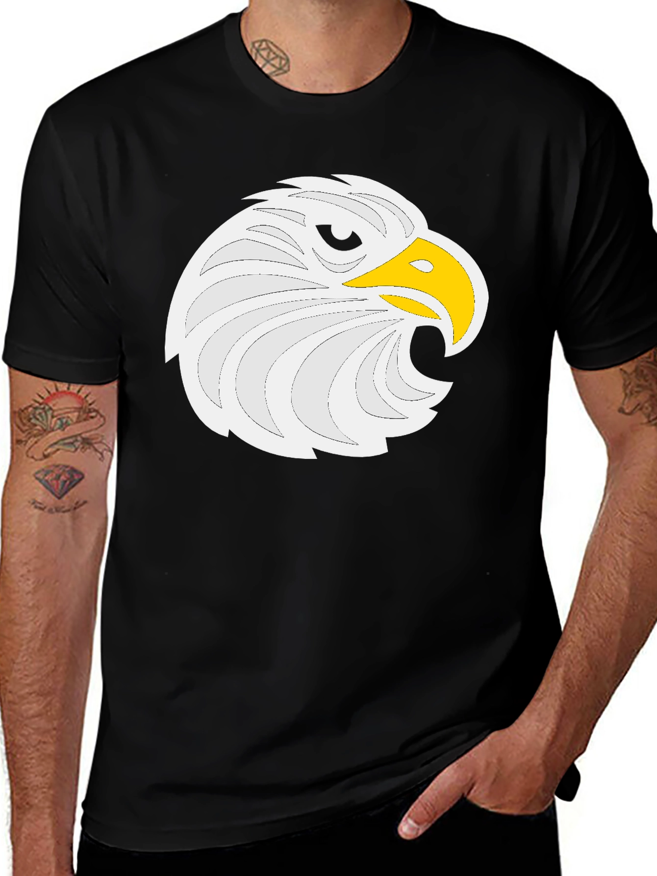 Variant 28 of Eagle Head Graphic Tee - Black Cotton Comfort