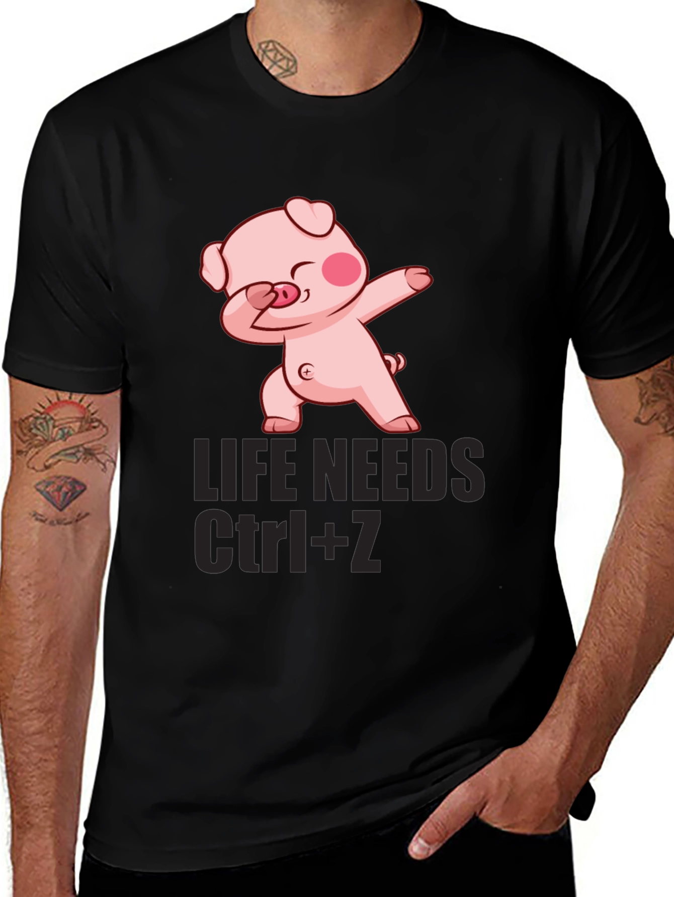 Variant 16 of Life Needs Ctrl+Z Pig Dab Graphic Tee