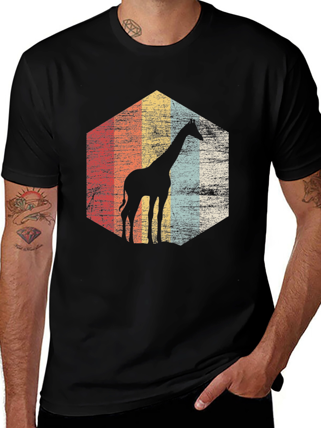 Variant 7 of Retro Giraffe T-Shirt - Men's Black Graphic Tee