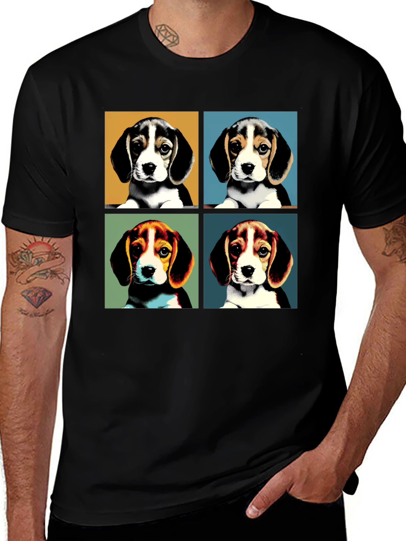 Puppy Pop Art Graphic Tee - Black