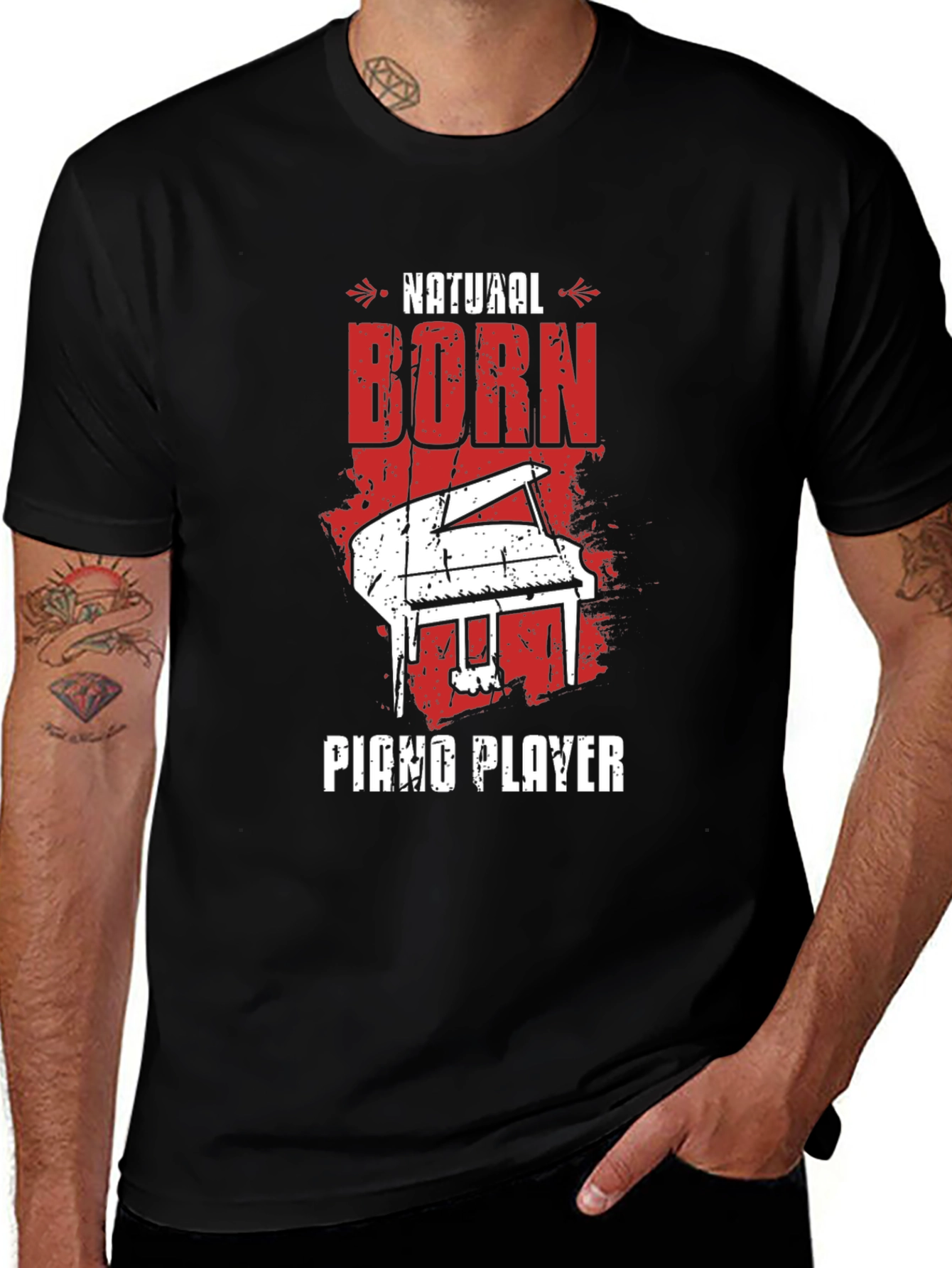 Variant 10 of Natural Born Piano Player Black Graphic Tee