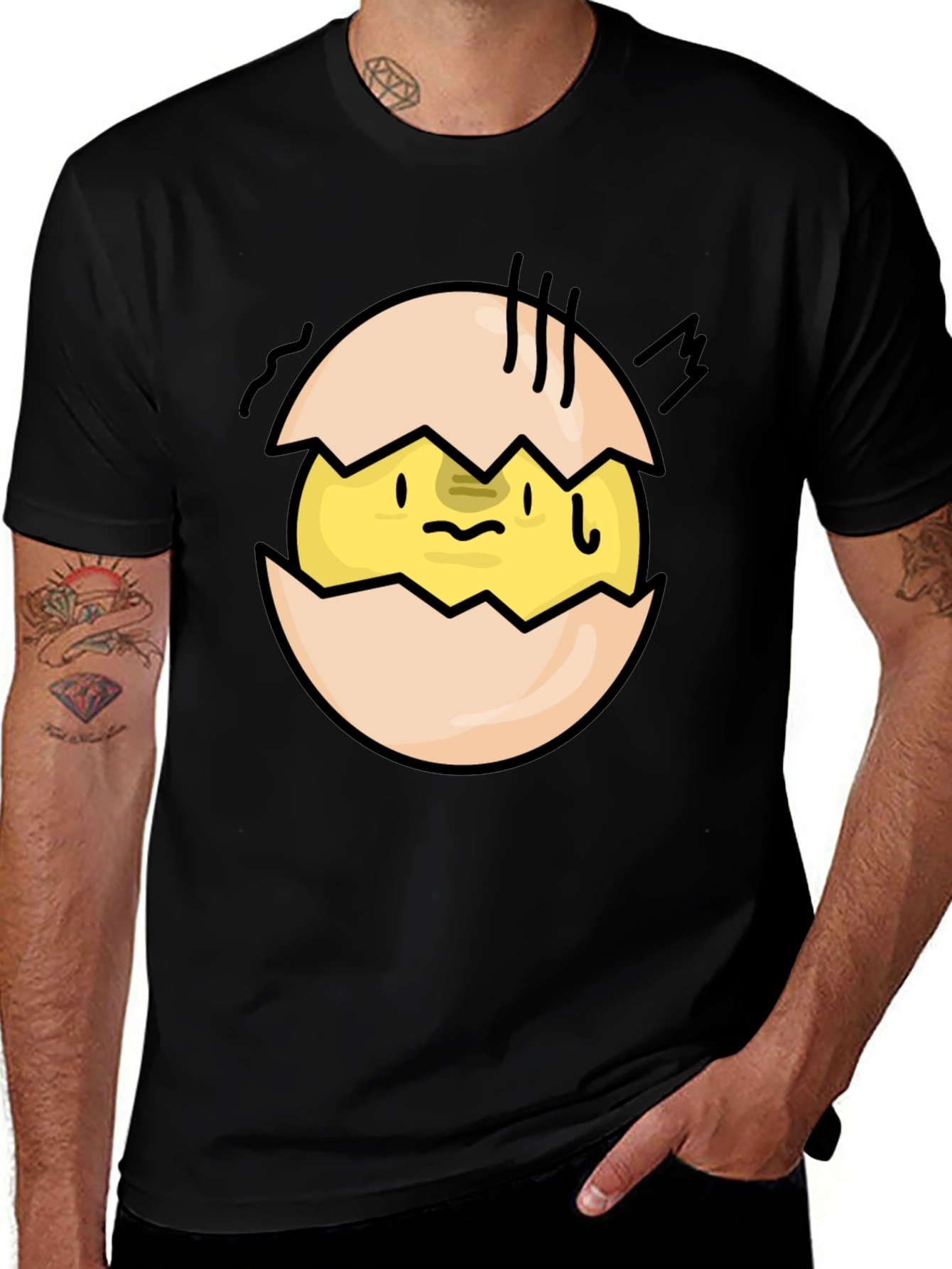 Variant 5 of Cracked Egg Chick Graphic Tee - Quirky Black T-Shirt