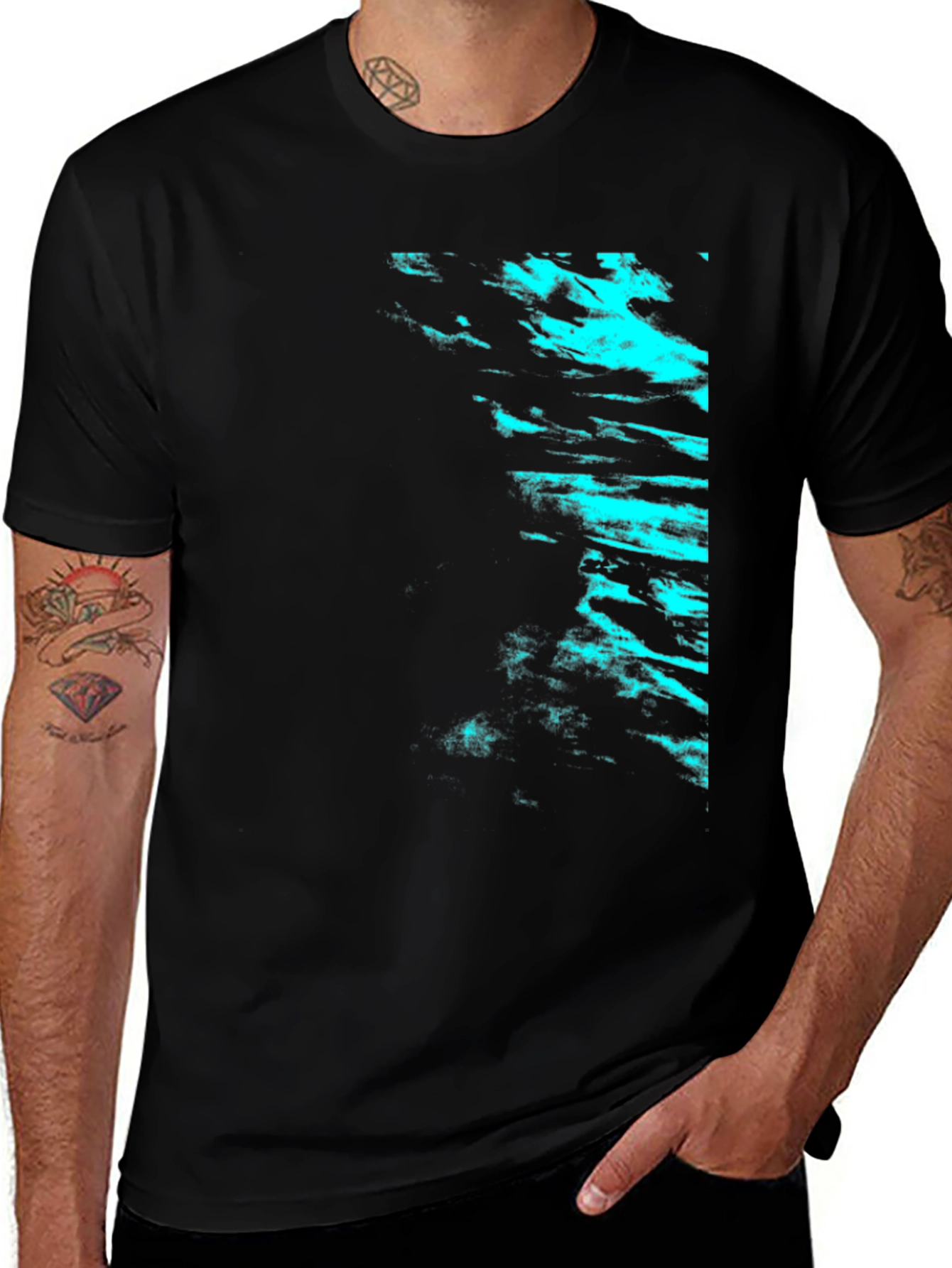 Variant 27 of Black Tee with Cyan Abstract Design