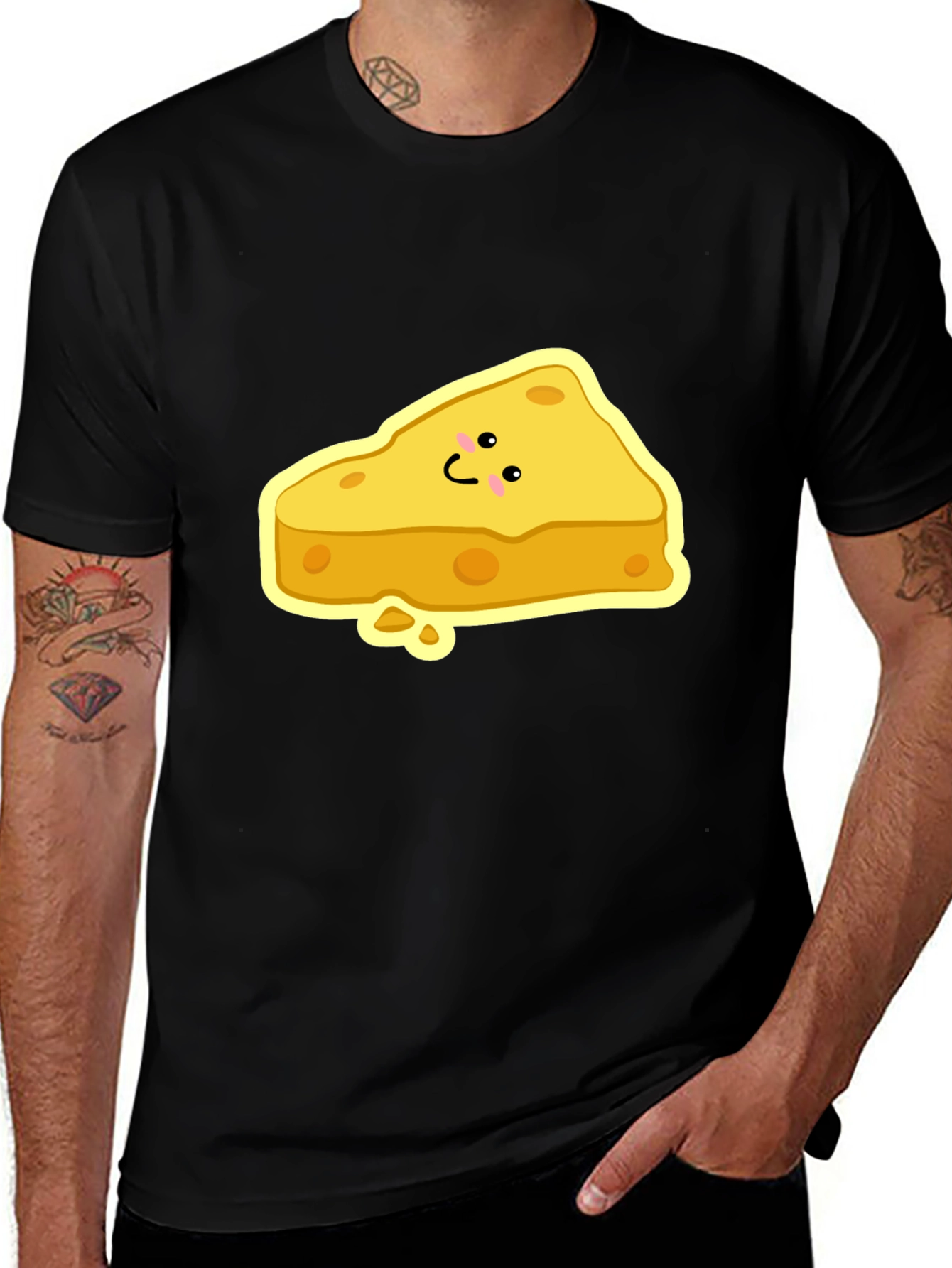 Variant 27 of Cartoon Cheese Slice Black T-Shirt