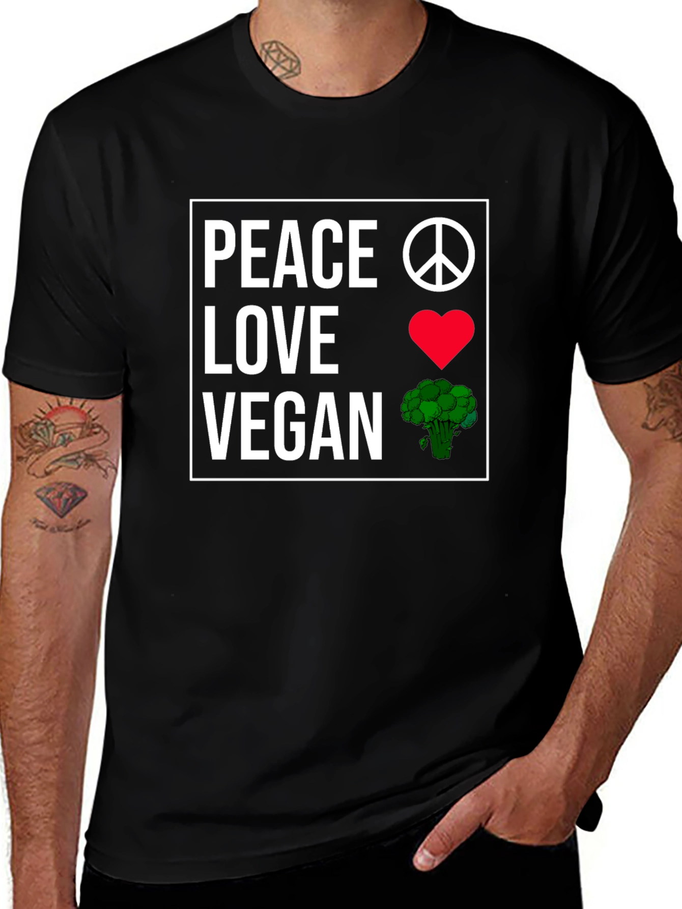 Variant 22 of Peace Love Vegan T-Shirt, Plant-Based Lifestyle Tee