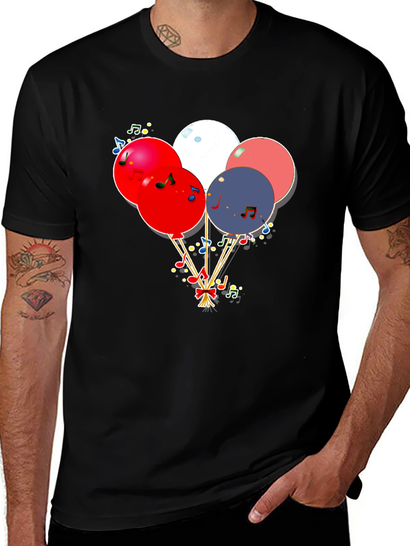 Variant 7 of Festive Balloons & Music Notes Graphic Black T-Shirt