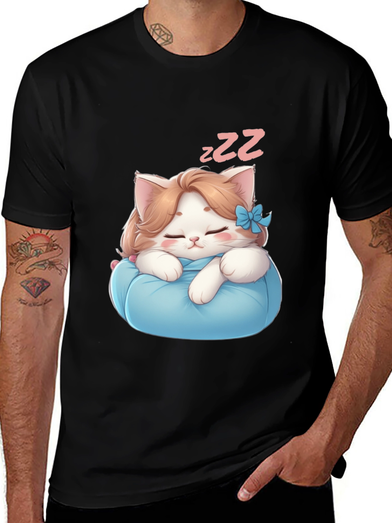 Variant 10 of Cute Sleeping Kitten Black T-Shirt