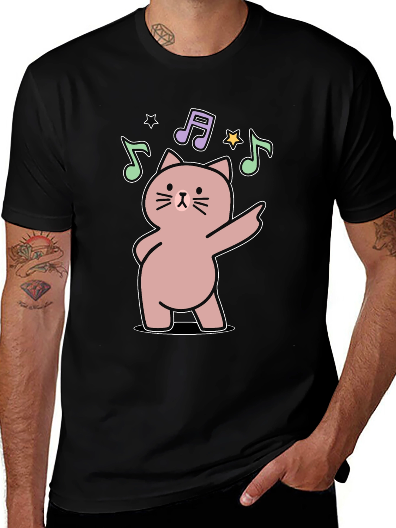 Variant 7 of Dancing Cat Music Notes Black T-Shirt