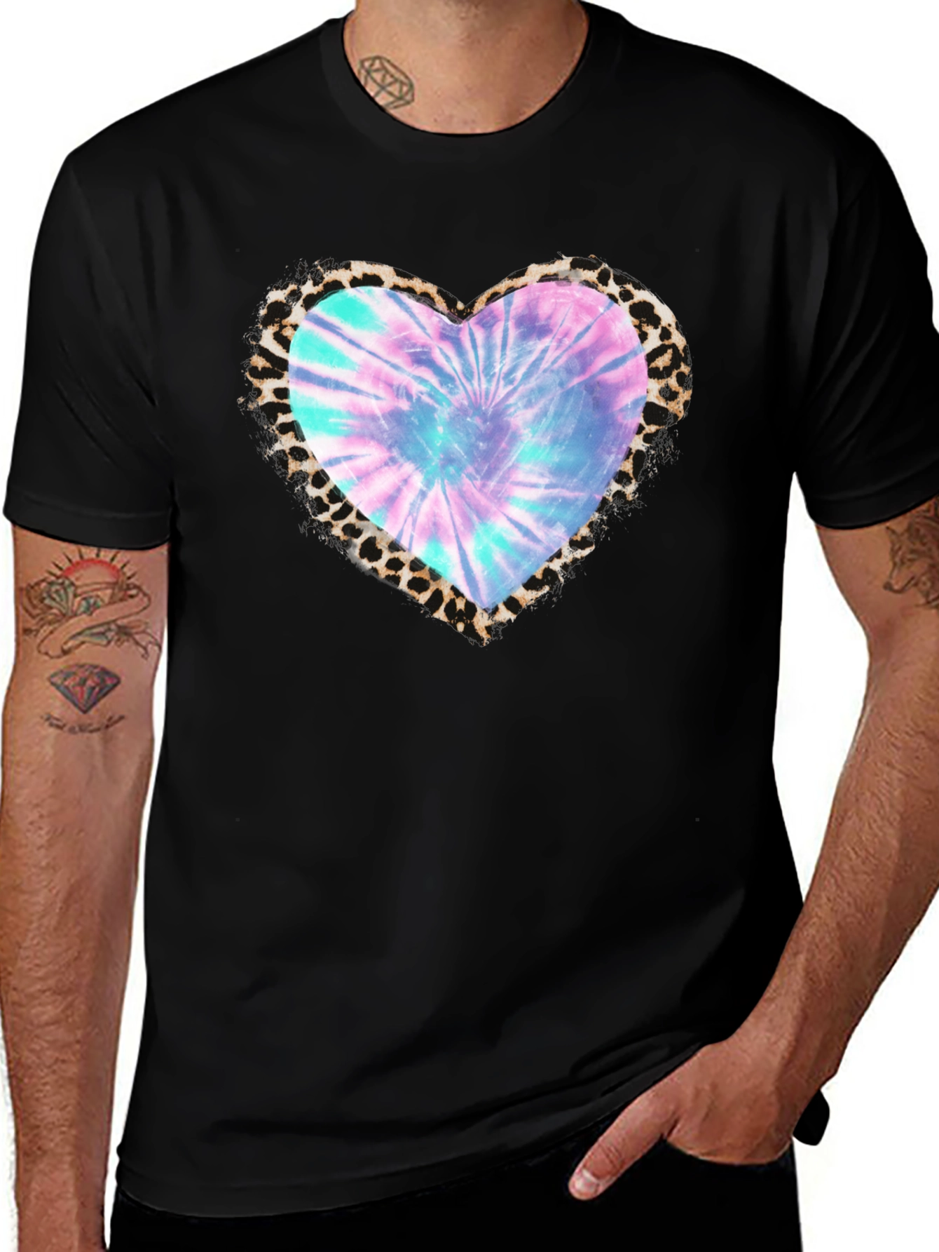 Variant 22 of Tie-Dye Heart Graphic Tee - Black