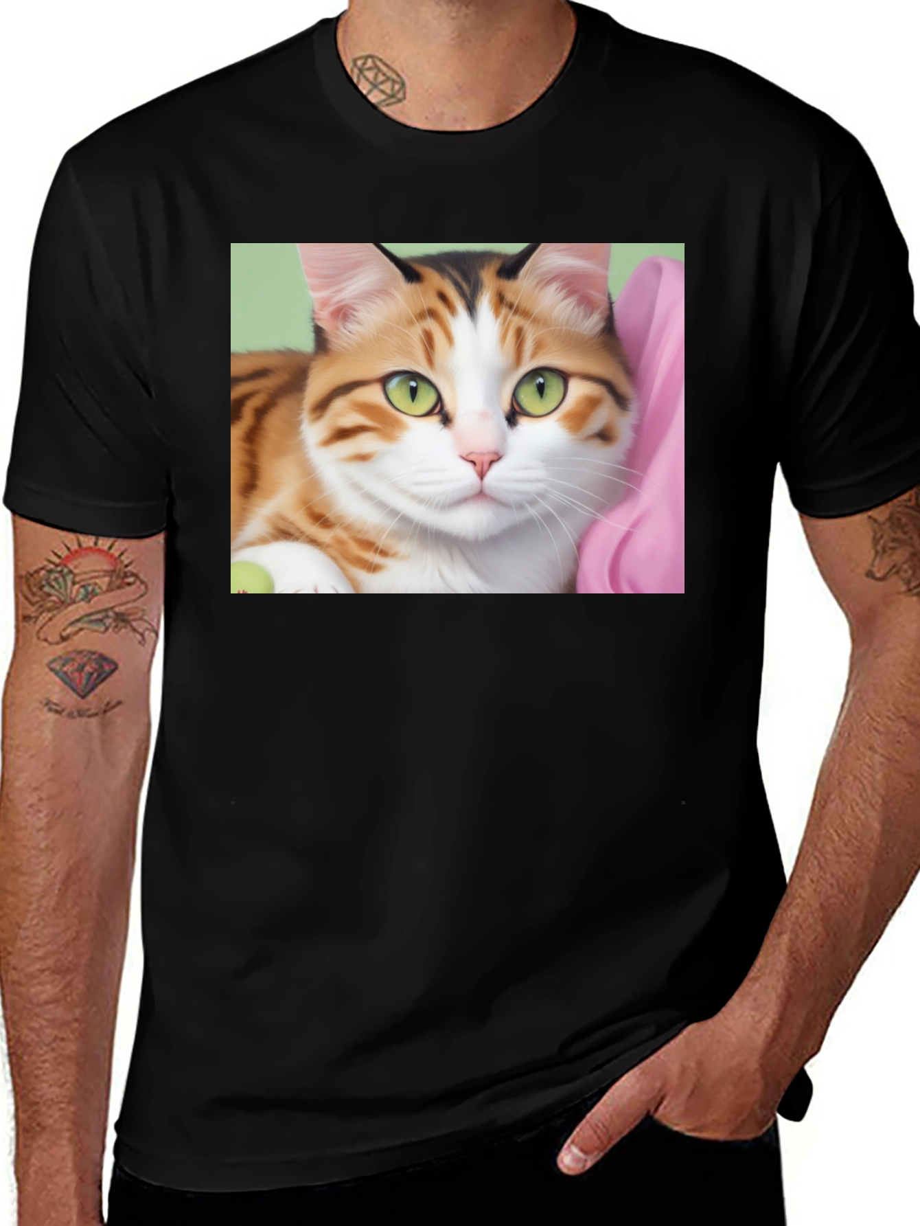 Variant 17 of Cat Portrait Graphic Black T-Shirt