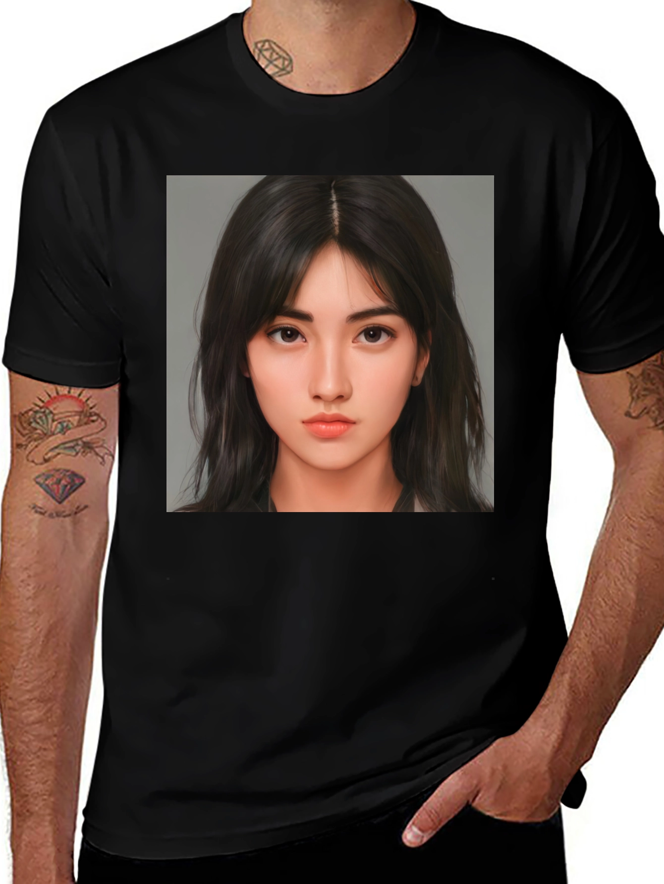 Variant 18 of Portrait Print Black T-Shirt - Unisex Casual Wear