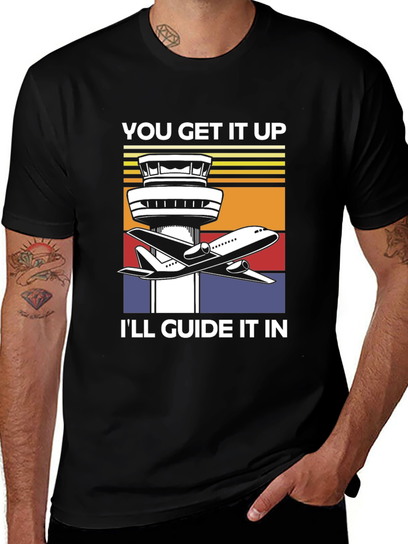 Airport Control Tower & Plane Graphic T-Shirt