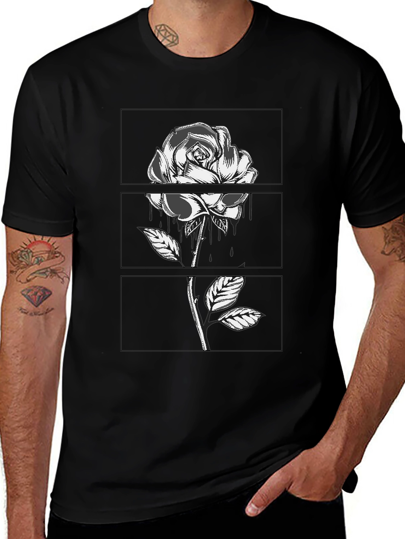 Variant 2 of Rose Graphic Tee - Black Cotton Comfort