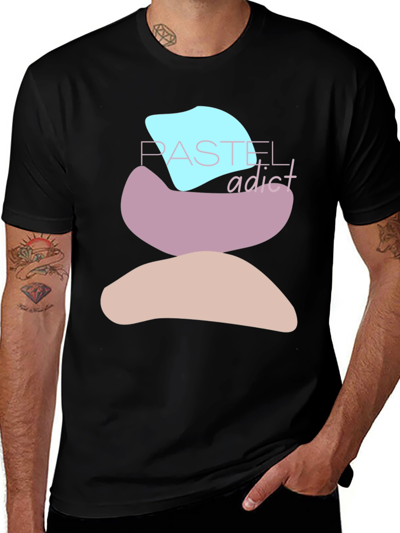 Variant 6 of Pastel Addict T-Shirt - Abstract Stacked Design