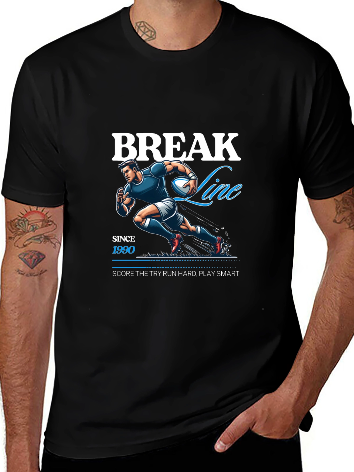 Variant 15 of Break Line Rugby Graphic T-Shirt - Black