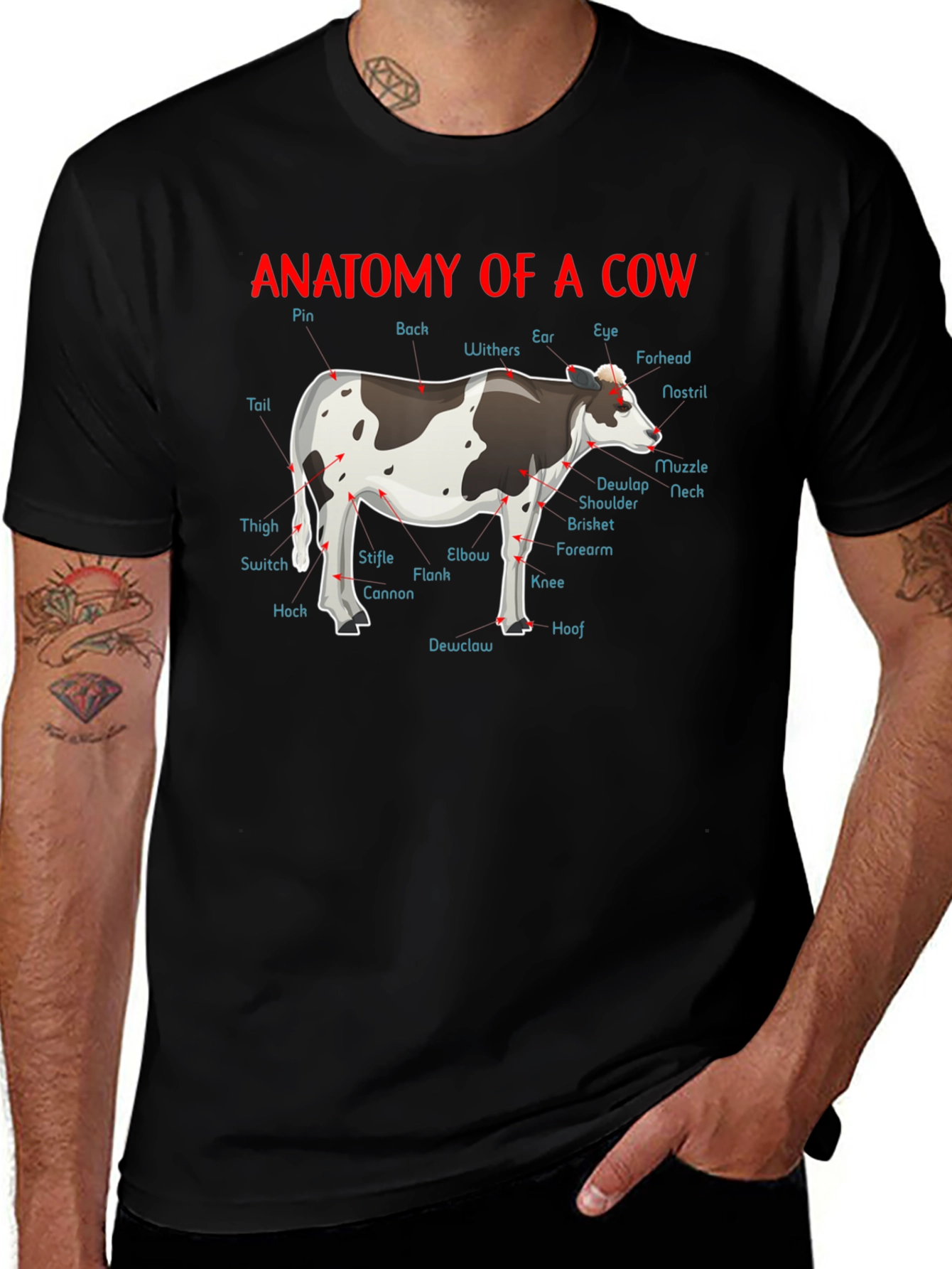 Variant 6 of Anatomy of a Cow T-Shirt, Funny Animal Tee