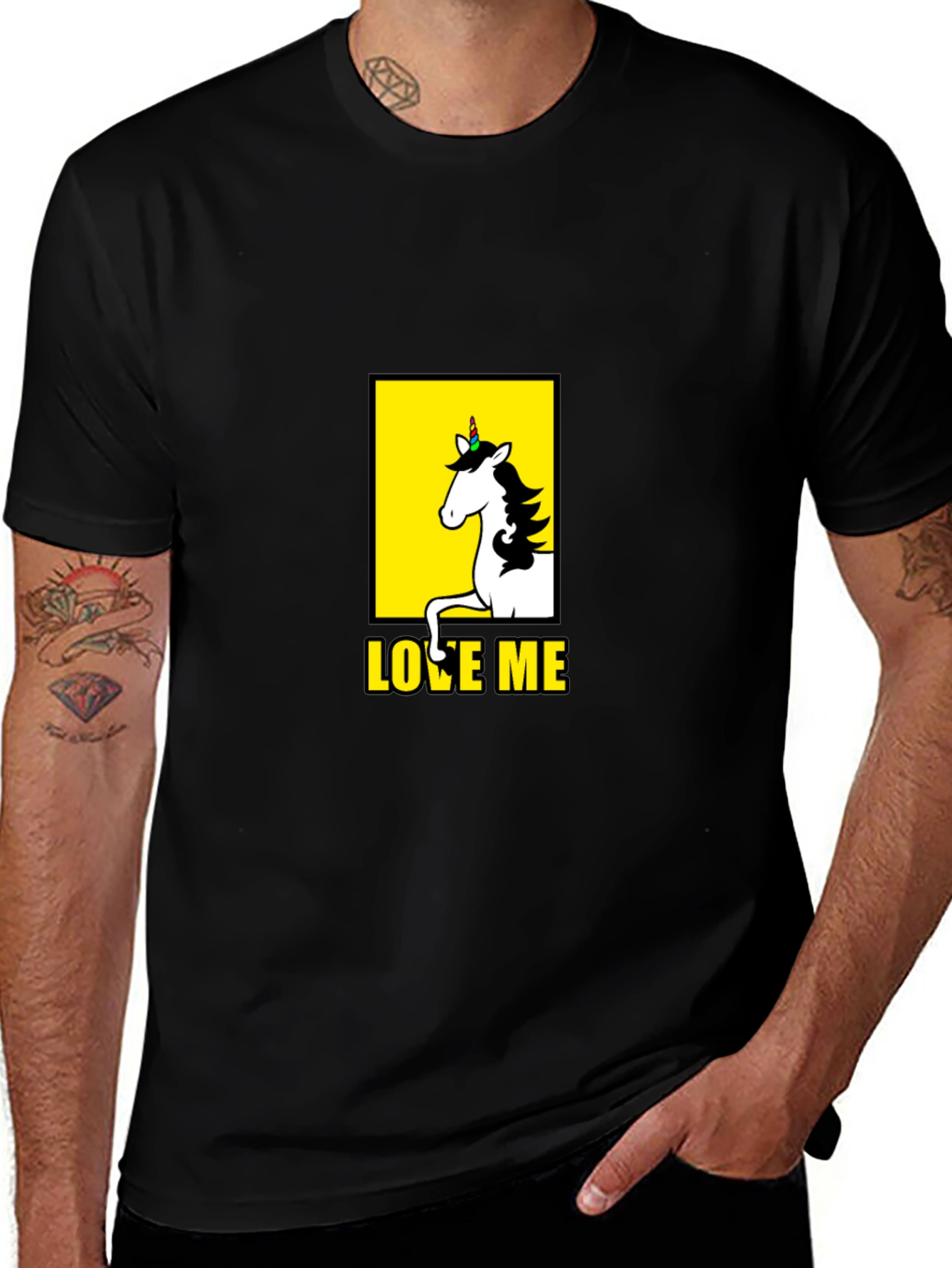 Variant 19 of Unicorn Love Me Graphic Tee - Black Cotton Blend