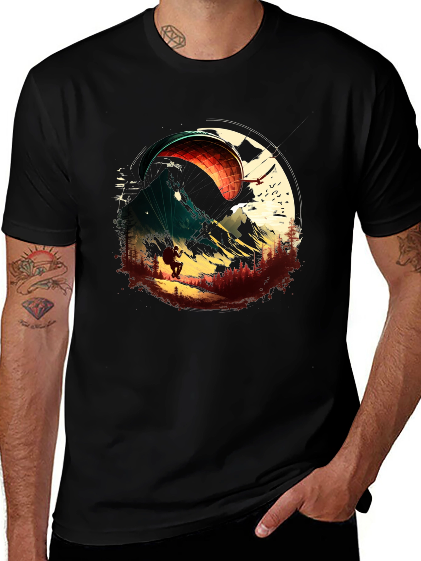 Variant 14 of Paragliding Adventure Graphic Tee - Black Cotton T-Shirt