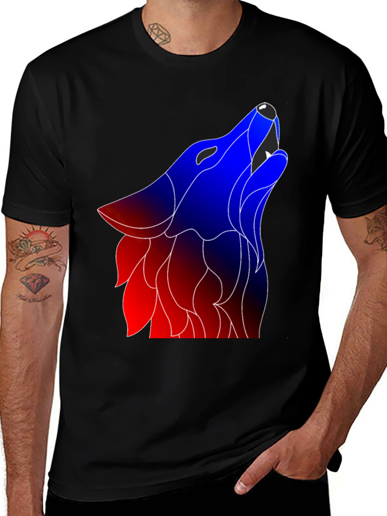 Variant 28 of Wolf Graphic Tee - Modern Design, Black Shirt