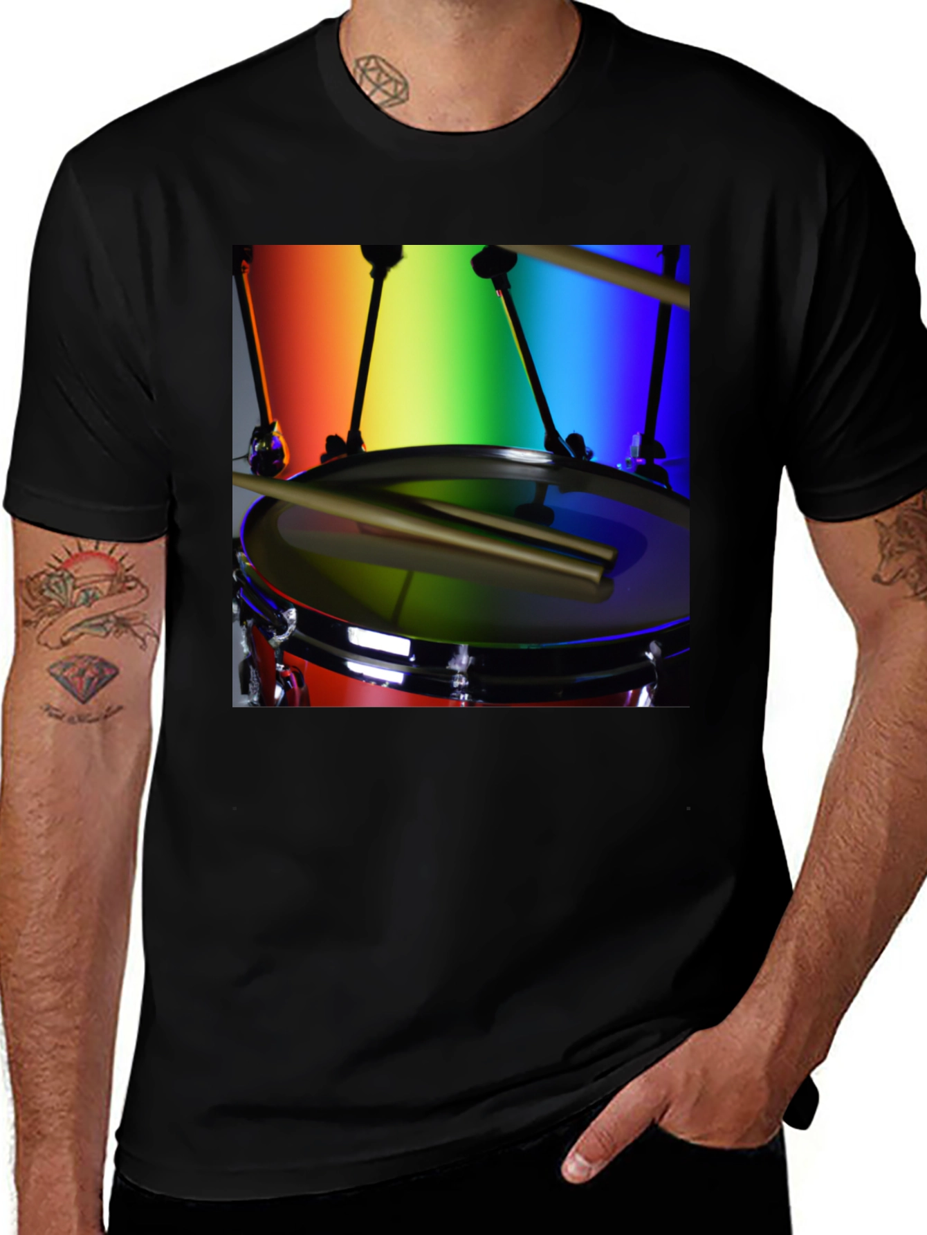 Variant 9 of Rainbow Drummer T-Shirt - Music Lover Tee