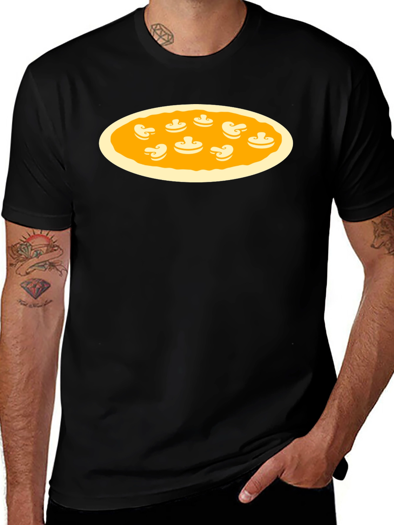 Variant 24 of Mushroom Pizza Graphic Tee - Black Cotton T-Shirt
