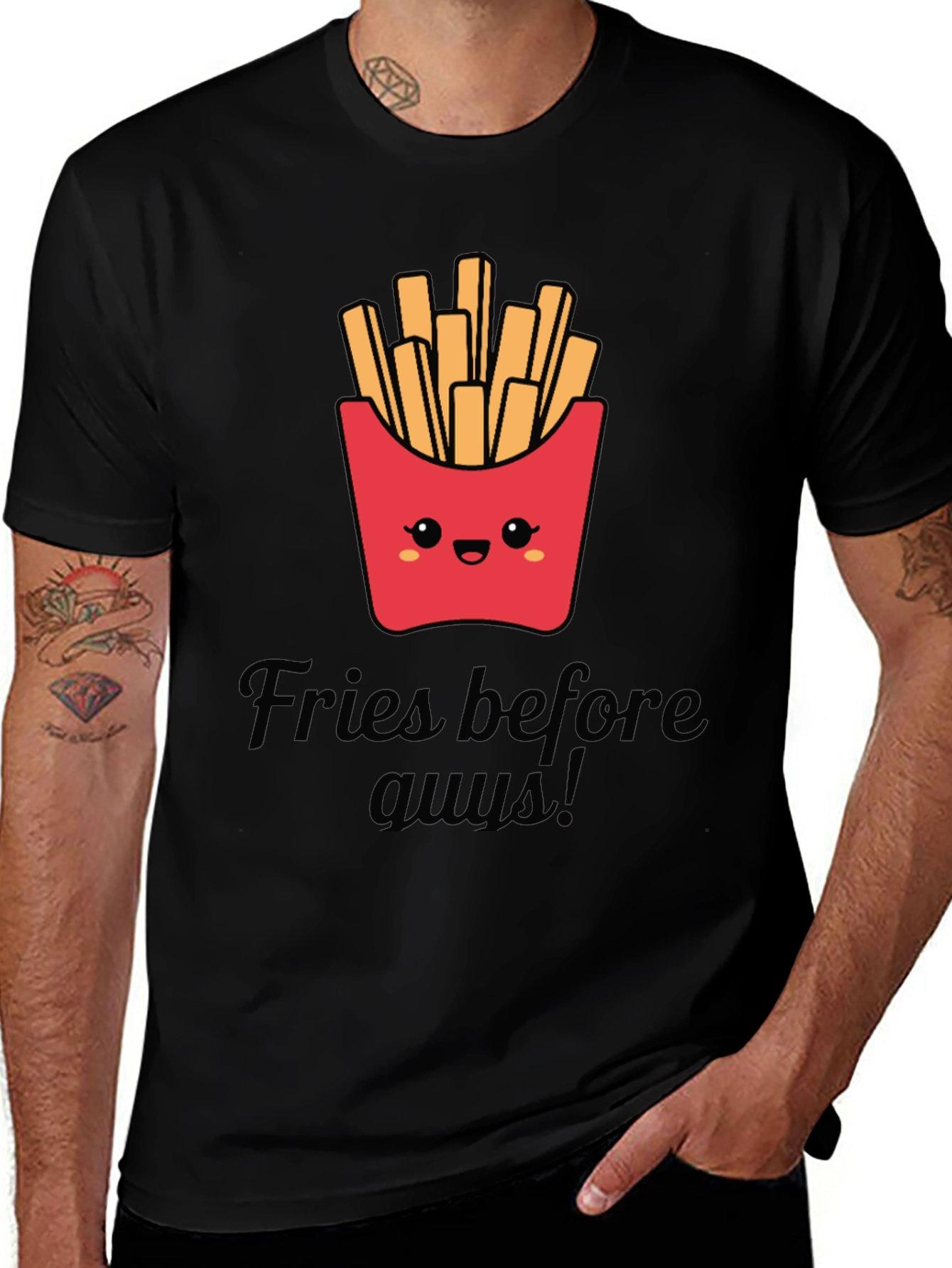 Variant 5 of Fries Before Guys Graphic Tee - Black Unisex T-Shirt