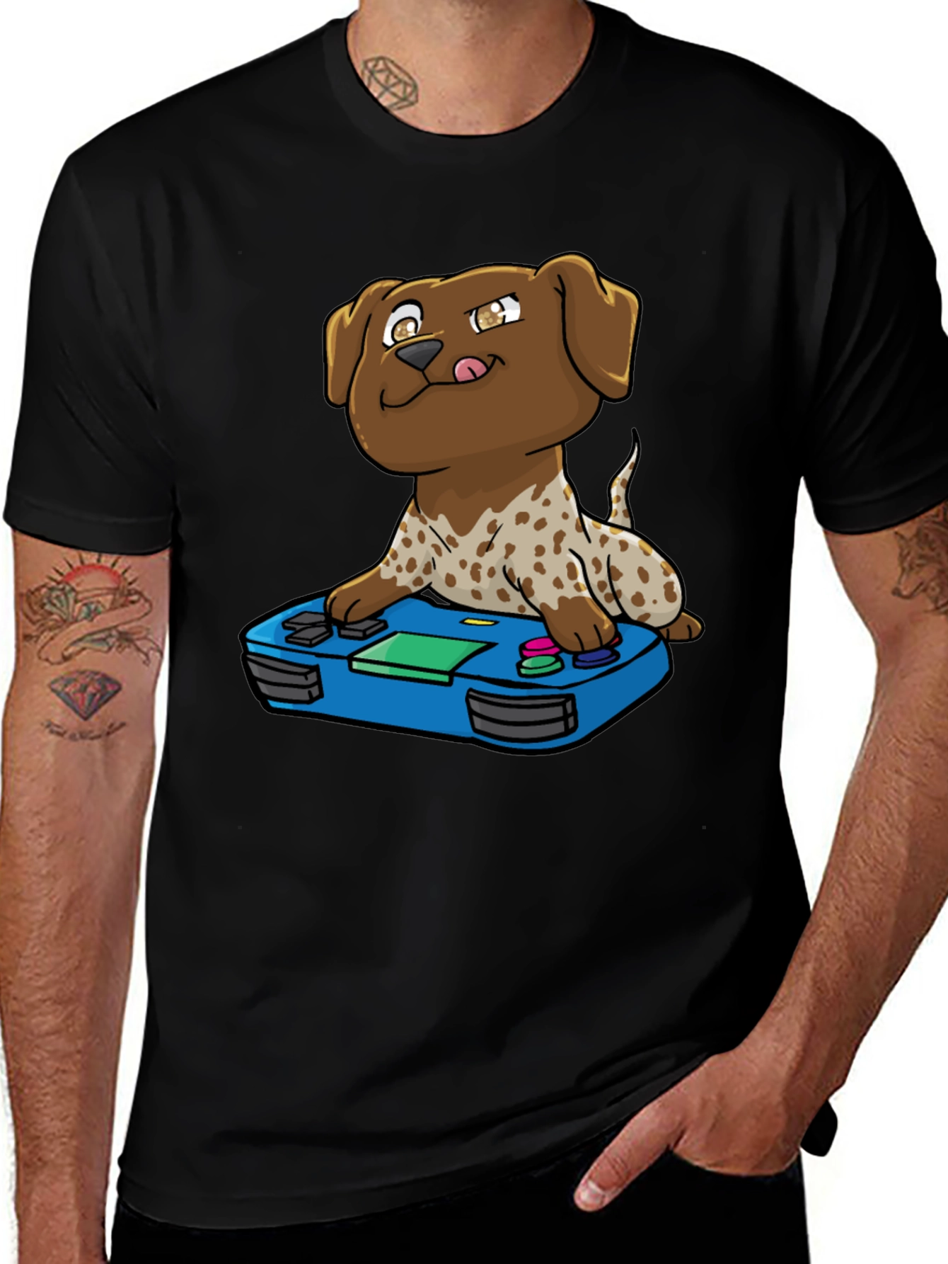 Variant 14 of Gamer Dog Graphic Tee - Cartoon Puppy Controller Design