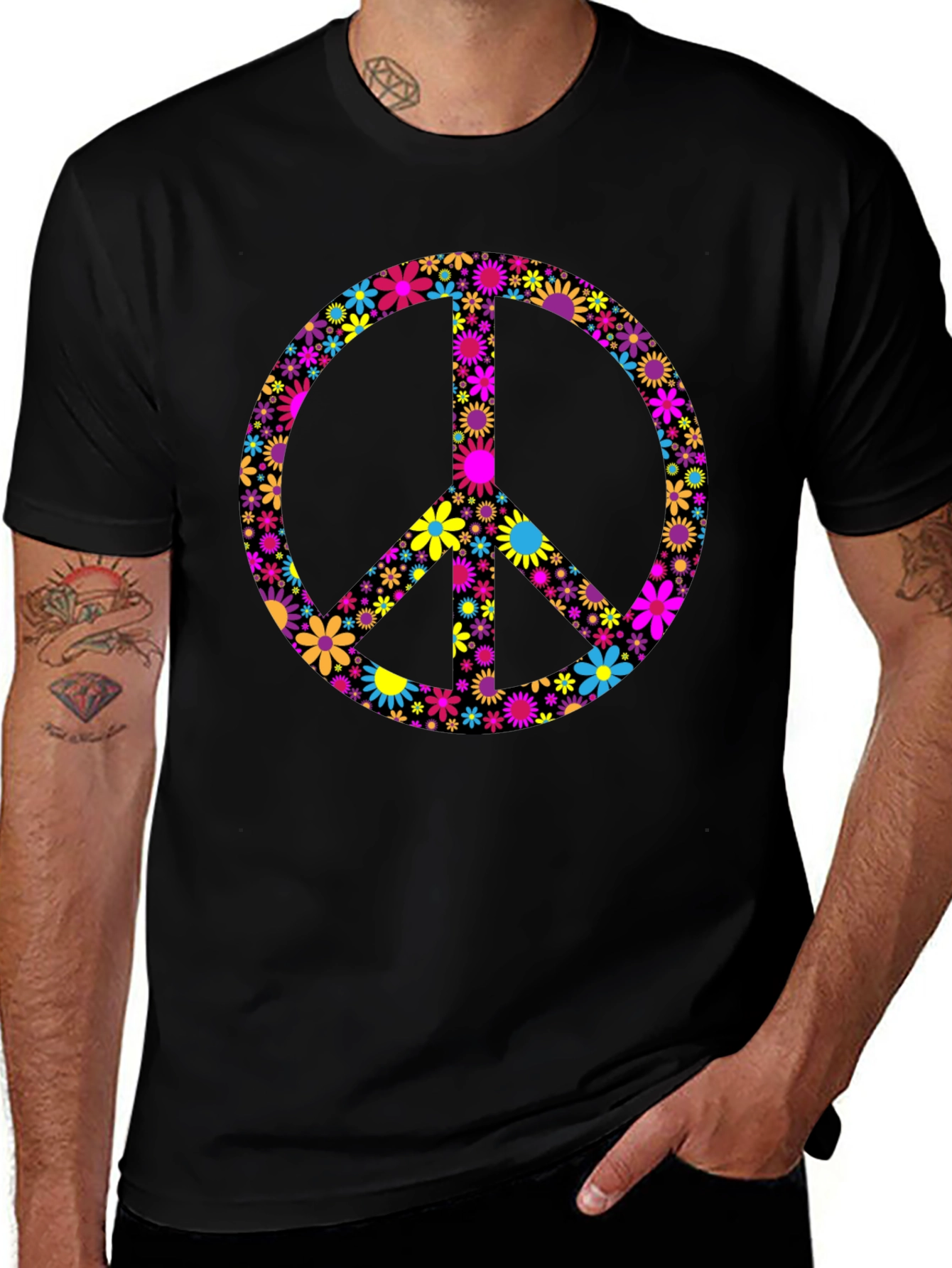 Variant 17 of Floral Peace Sign Black T-Shirt