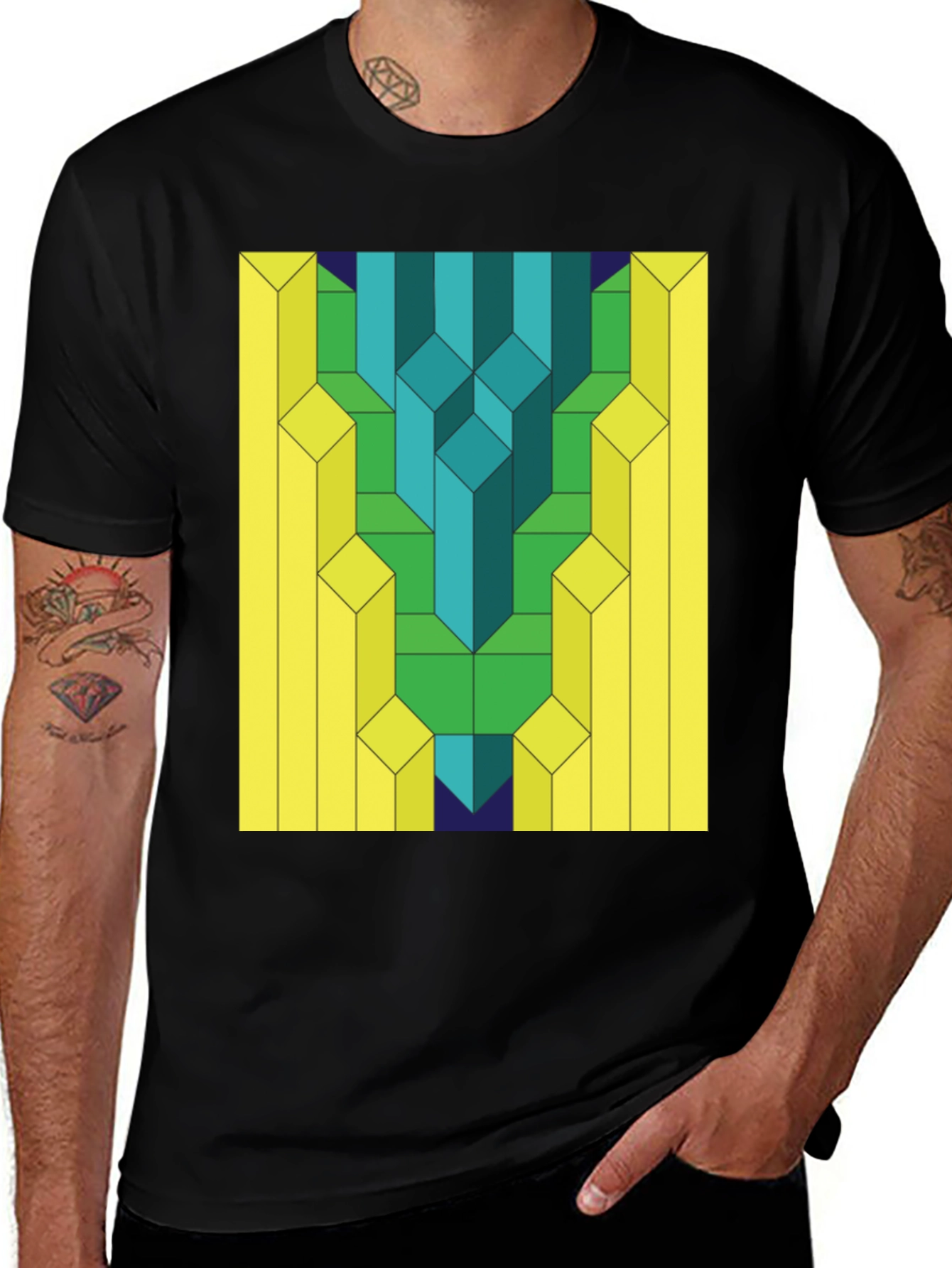 Variant 28 of Geometric Prism Print Black T-Shirt