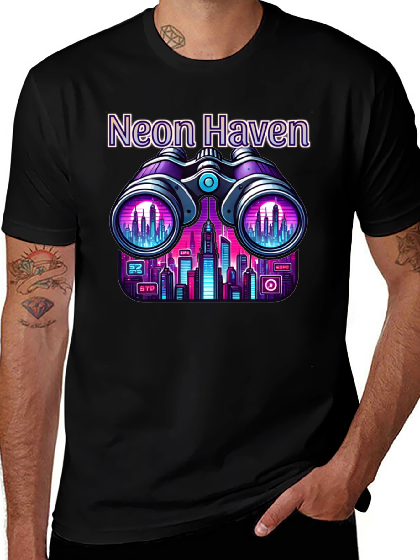 Neon Haven Cityscape Graphic Tee