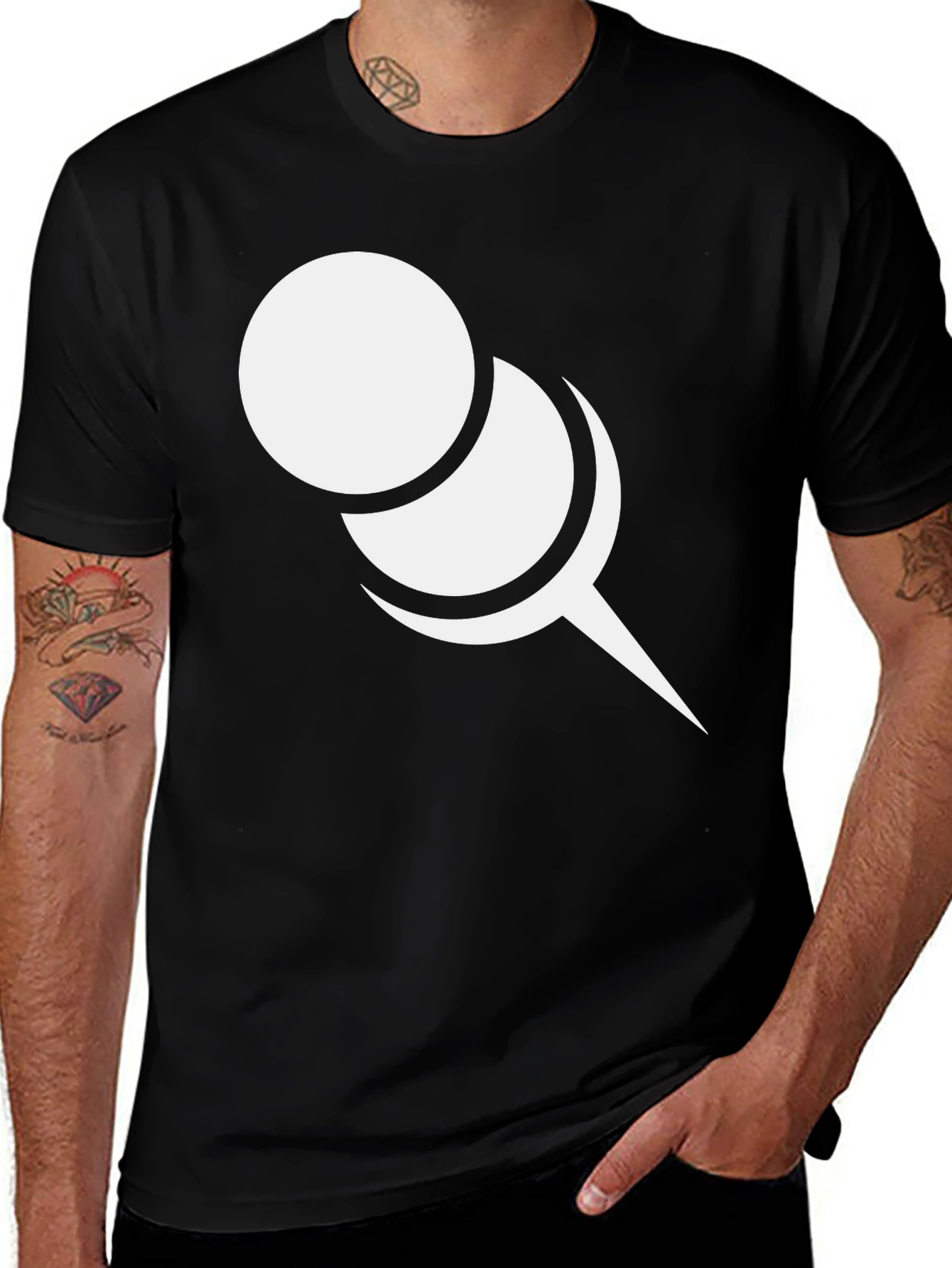 Variant 27 of Graphic Tee: White Push Pin Design on Black Shirt