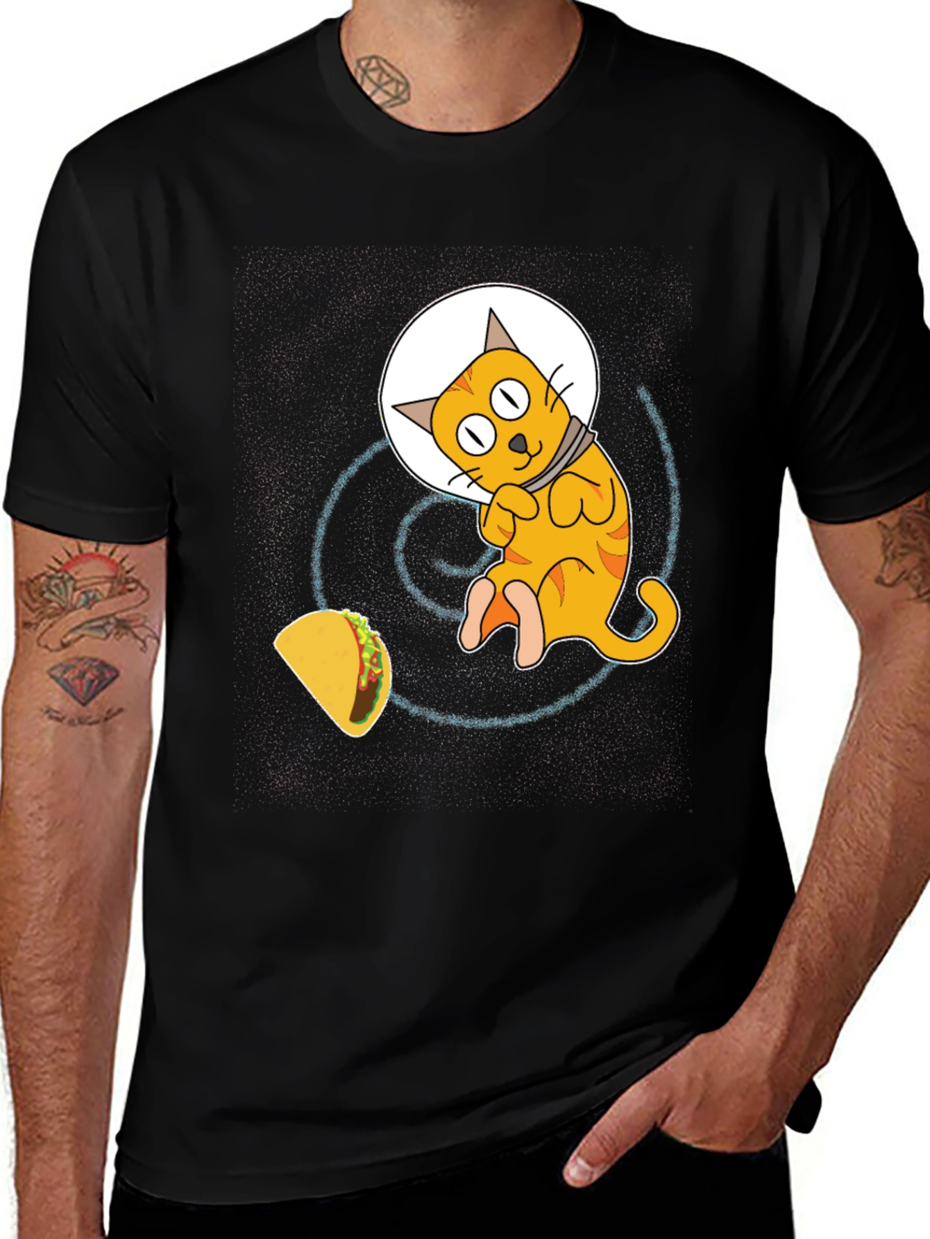Variant 23 of Space Cat & Taco Men's Black T-Shirt