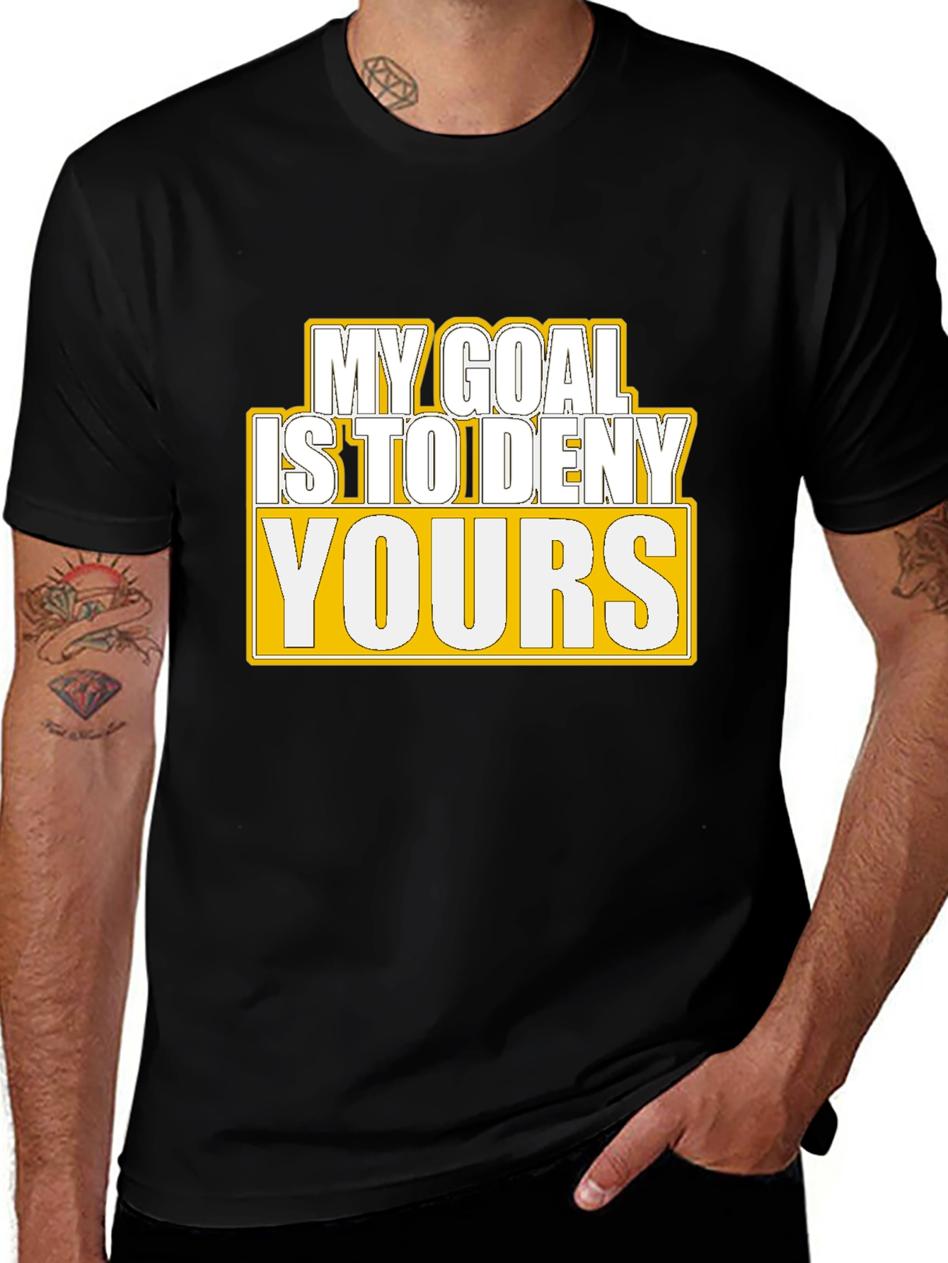 Variant 6 of Deny Yours Goal Graphic Tee - Black Cotton Shirt