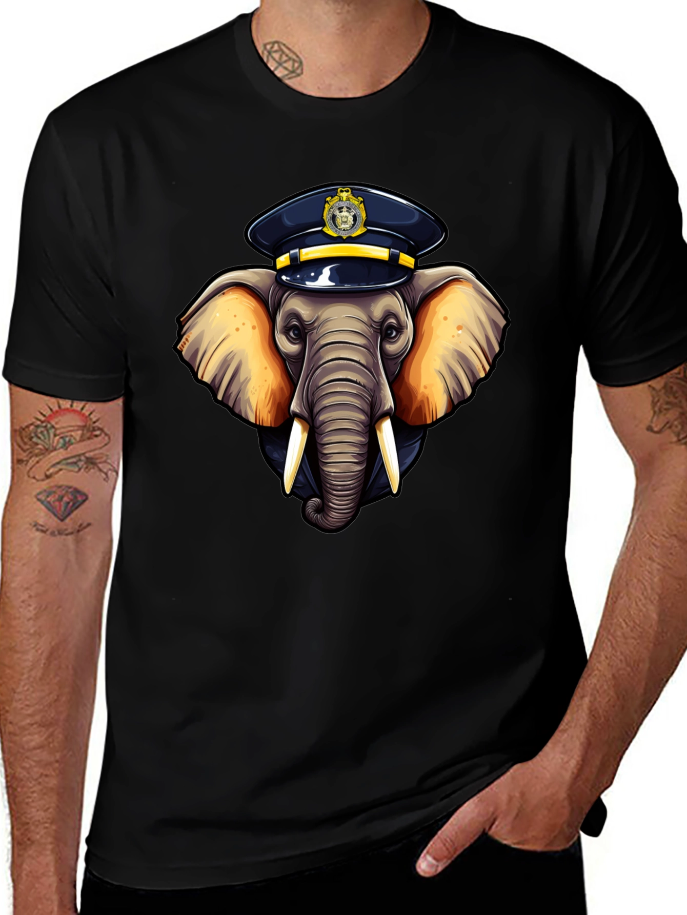 Variant 2 of Elephant Police Hat Black T-Shirt