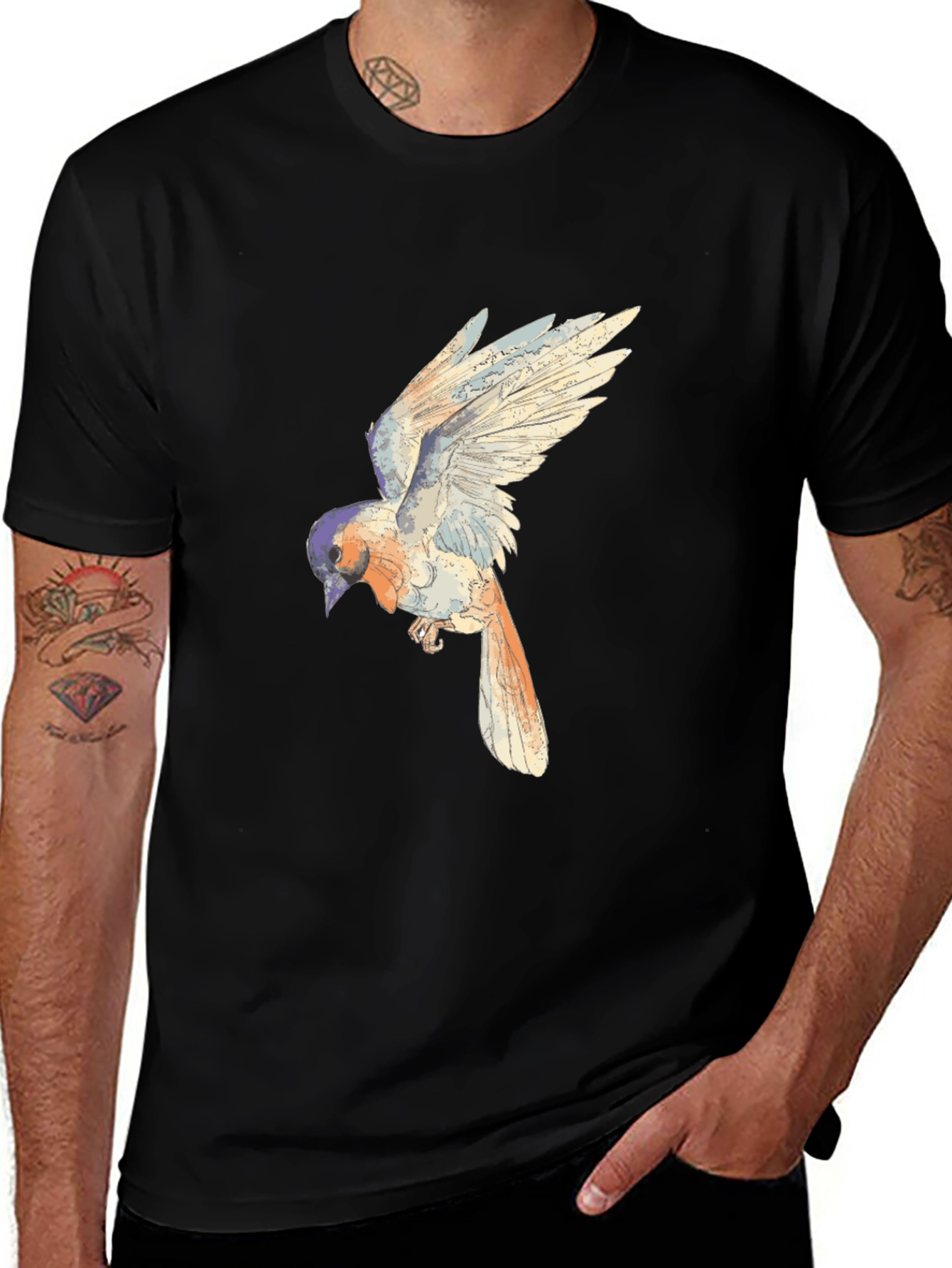 Variant 3 of Bird Graphic Print Black T-Shirt