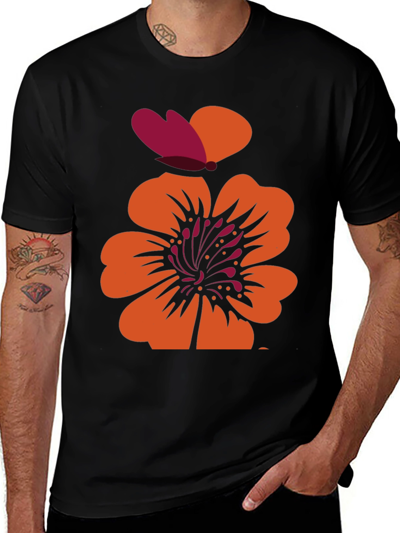 Variant 27 of Floral Graphic Print Black T-Shirt
