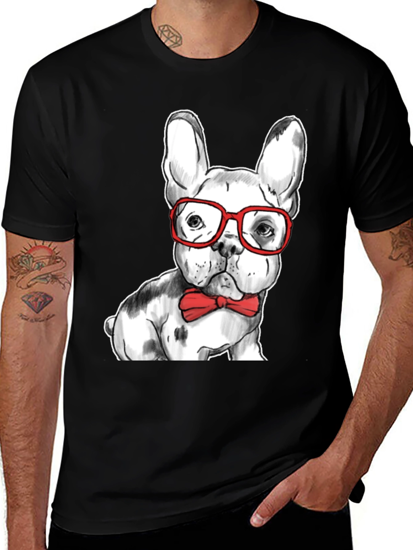Variant 24 of Cool Bulldog Tee with Glasses & Bowtie