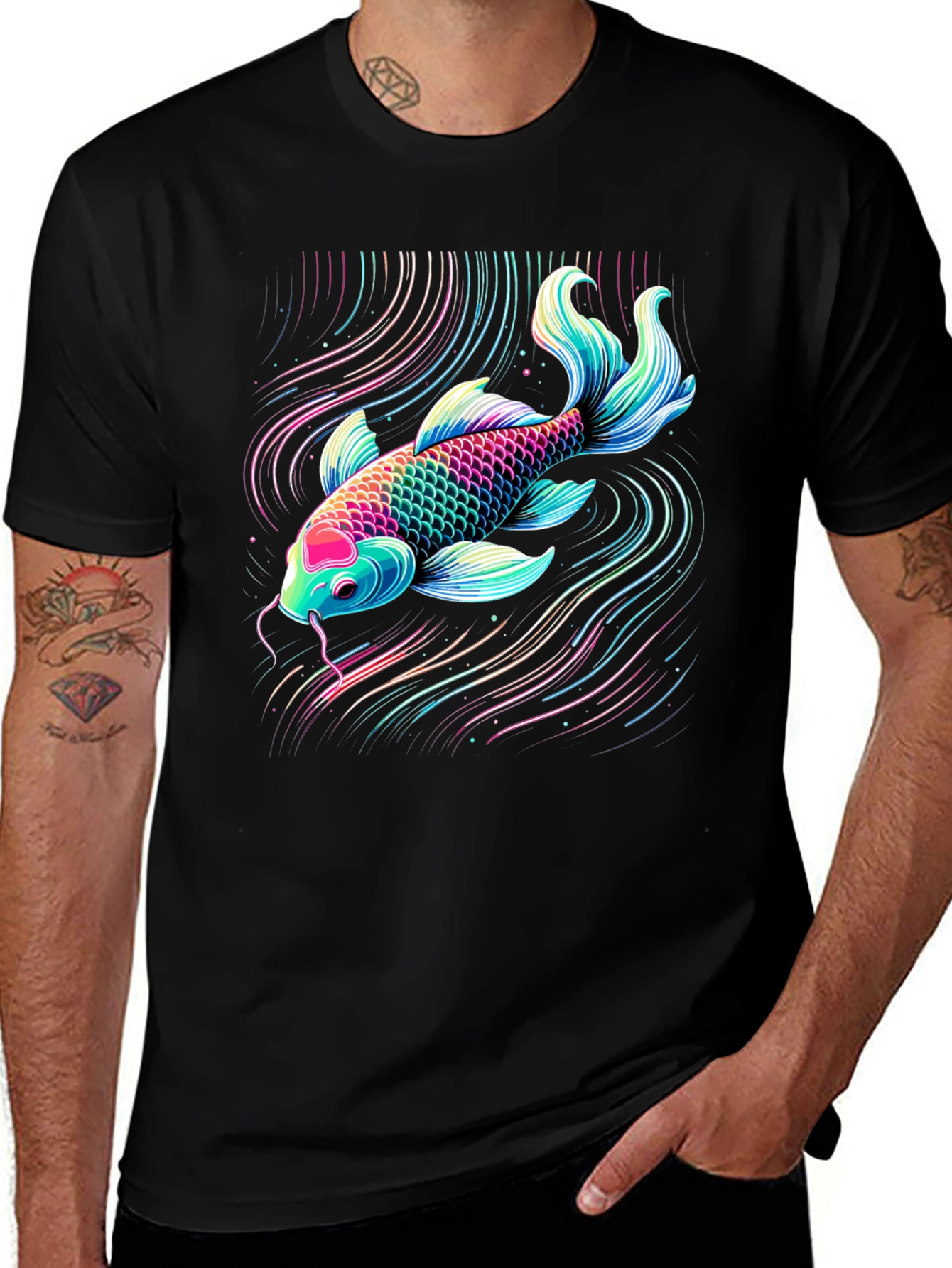 Variant 24 of Koi Fish Graphic Tee - Vibrant Neon Style