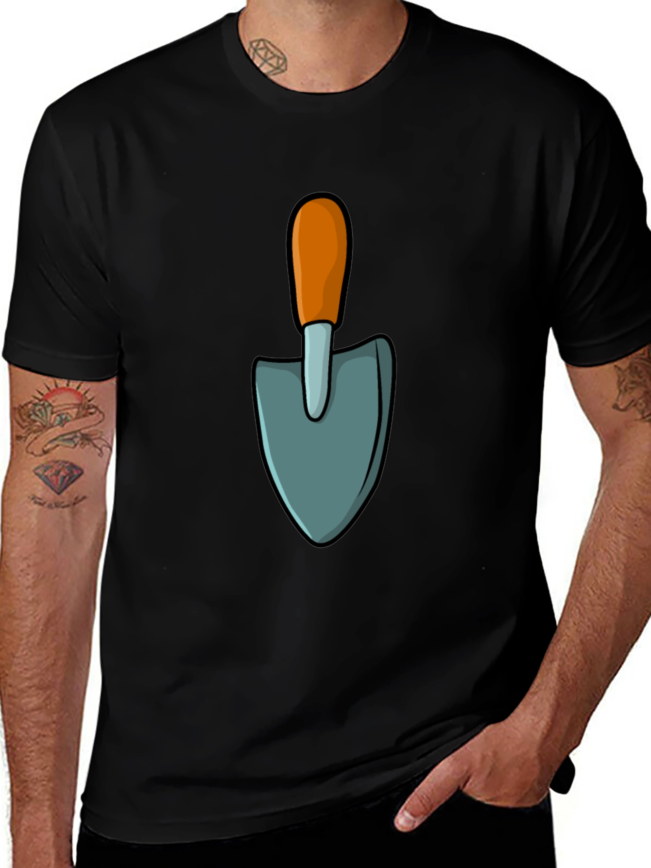 Gardening Shovel Graphic Tee - Black Casual T-Shirt