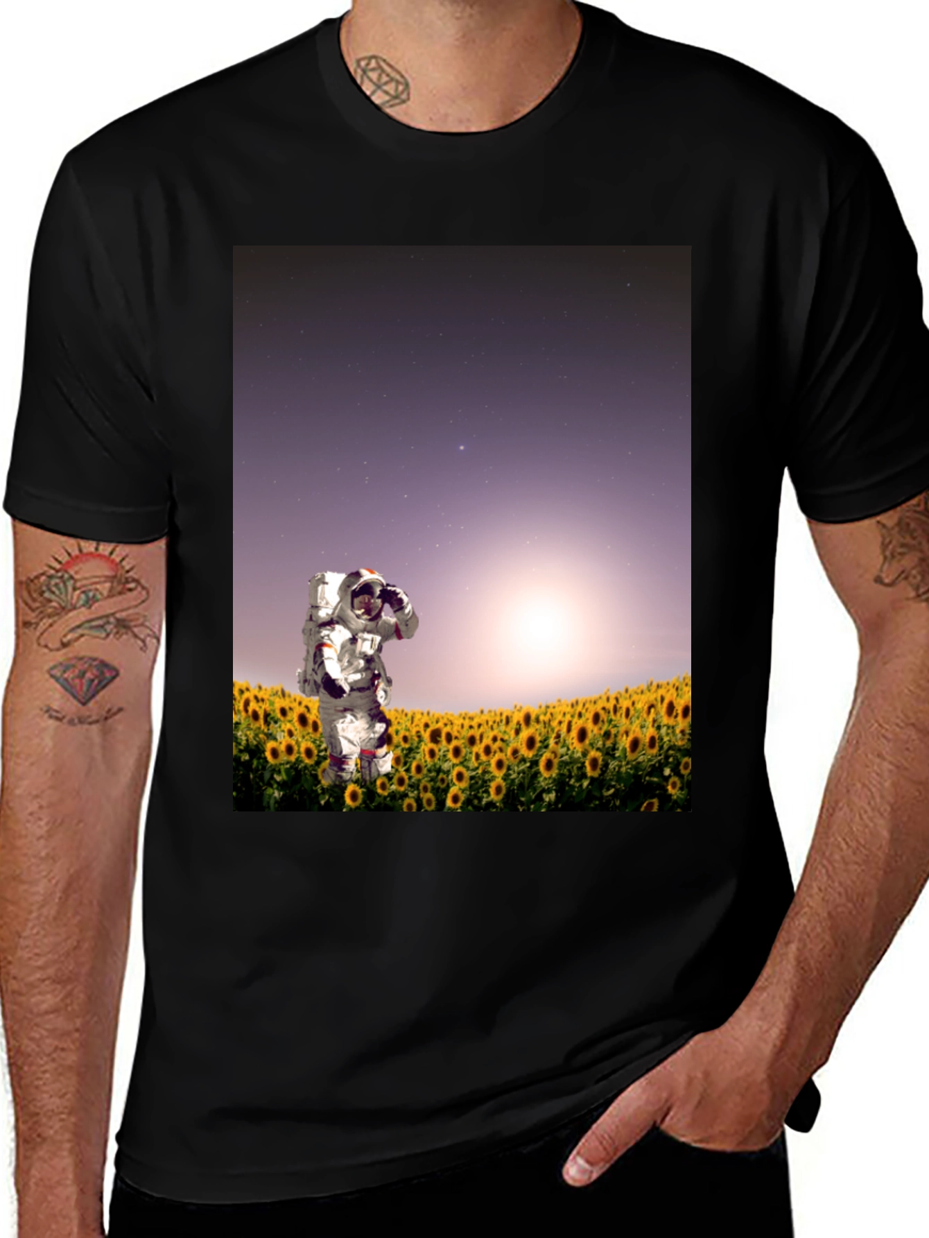 Variant 6 of Astronaut Sunflower Field Graphic Tee