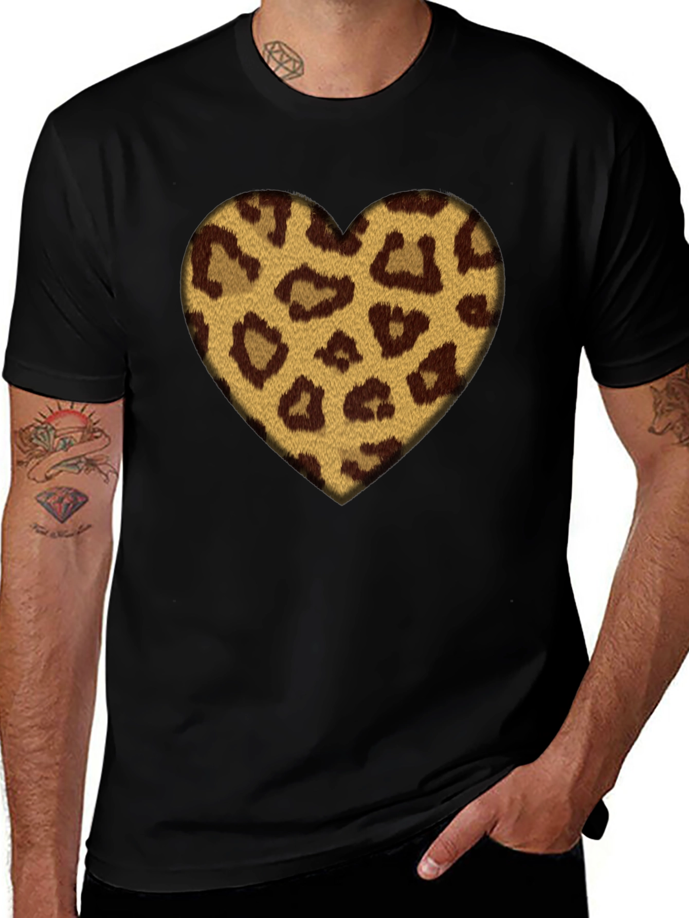 Variant 22 of Leopard Heart Graphic Black T-Shirt