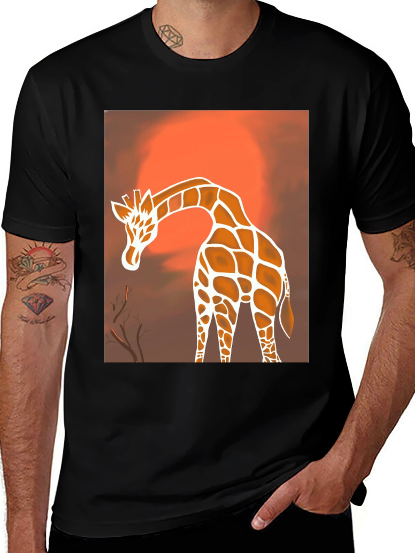 Variant 28 of Giraffe Sunset Graphic Tee - Stylish Black T-Shirt