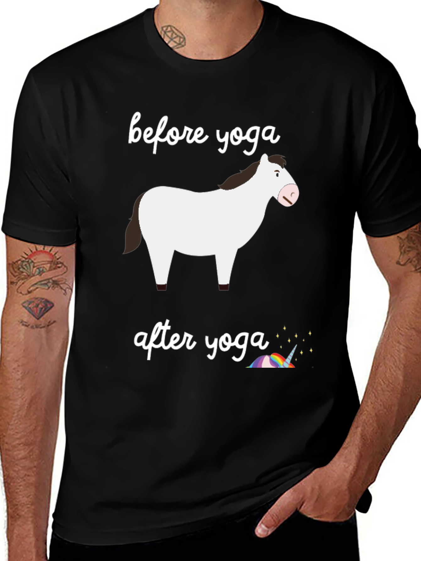 Variant 8 of Funny Yoga Horse to Unicorn Black T-Shirt